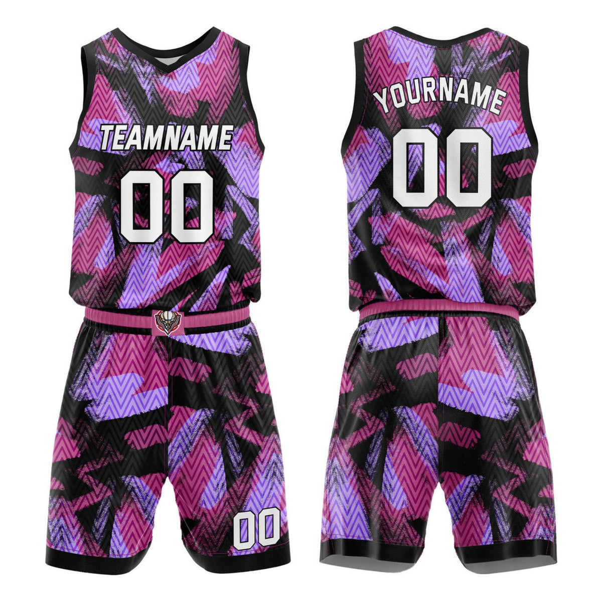 Custom Black Pink Purple Abstract Pattern Basketball Uniform | Personalized Team Kit - Vosoli