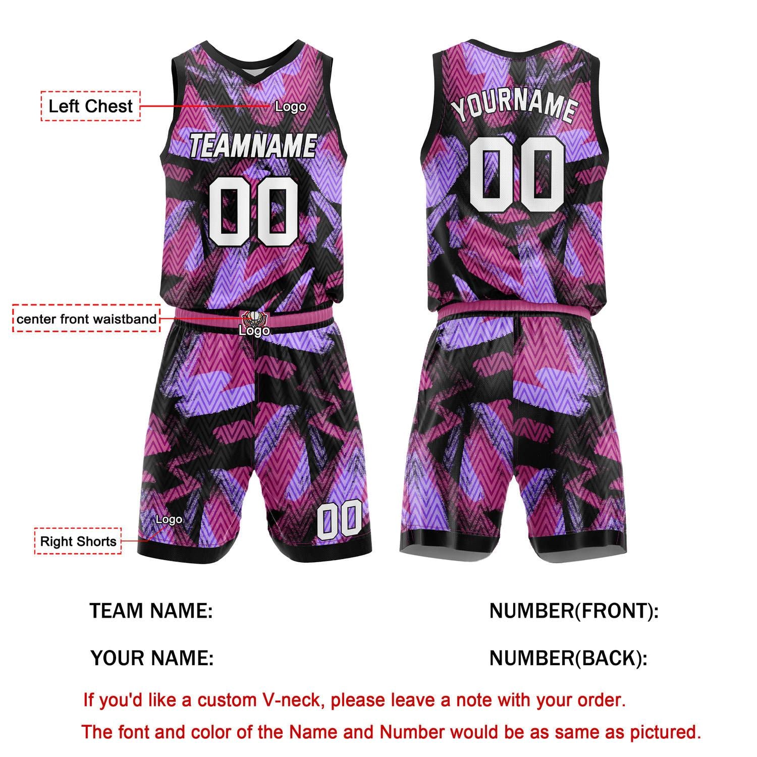 Custom Black Pink Purple Abstract Pattern Basketball Uniform | Personalized Team Kit - Vosoli