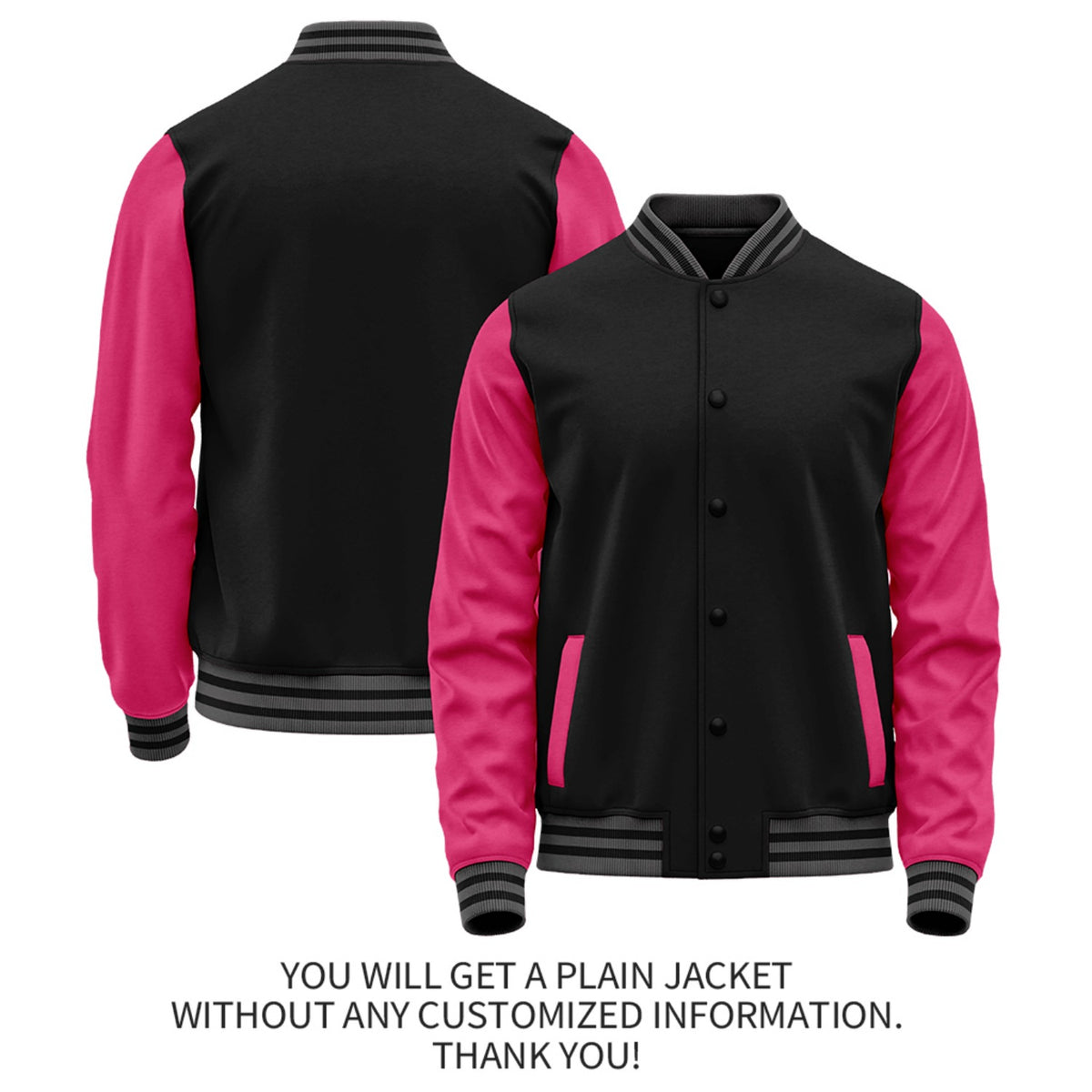 Custom Black Pink Jacket Personalized Team Name Number Letterman Bomber for Adult & Youth