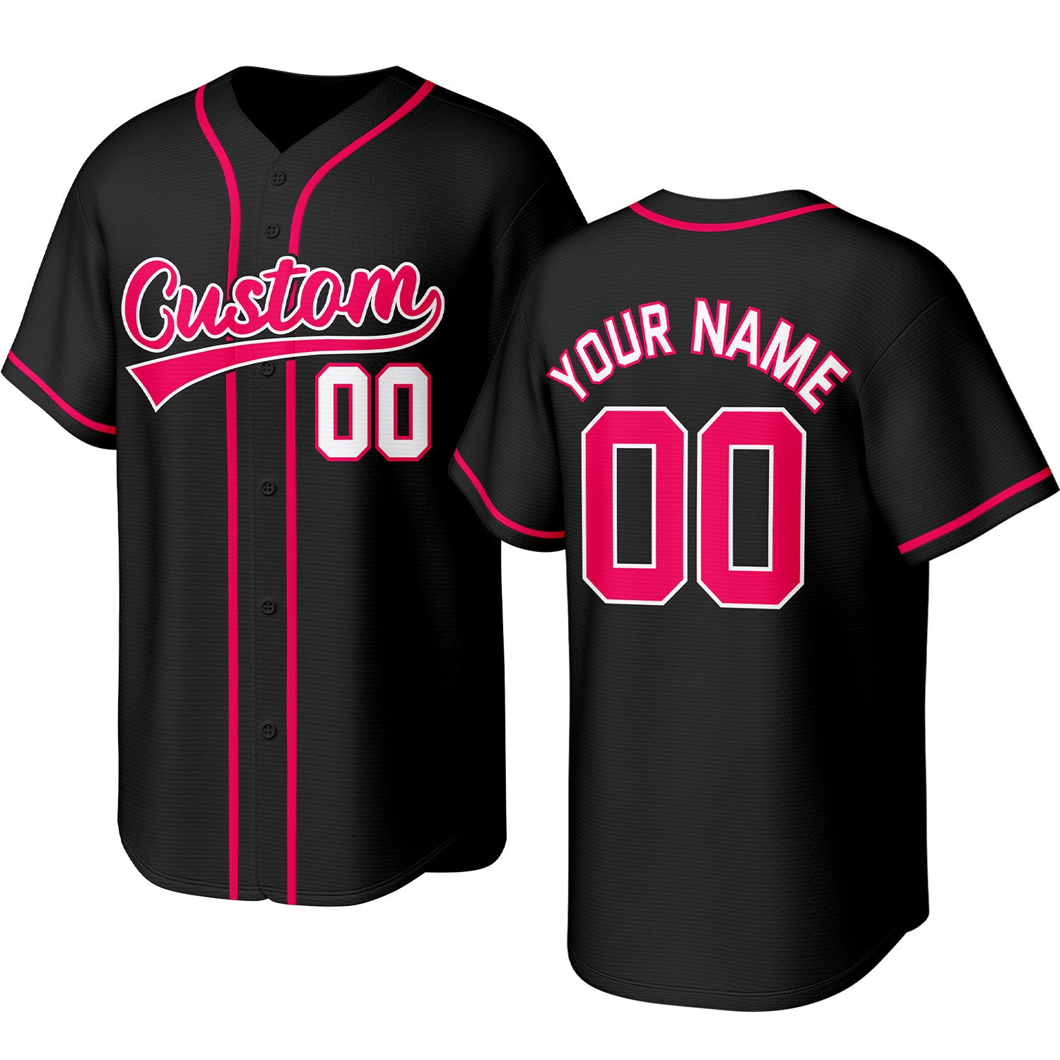 Custom black, pink & white baseball jersey with stitched logo, personalized name & number, button-front short-sleeve sports uniform for team men women youth game practice - Vosoli