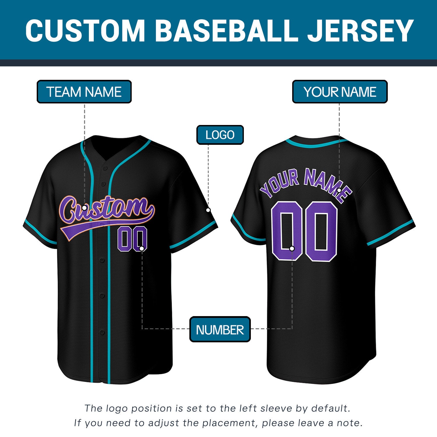 Custom Black Purple & Aqua Personalized Baseball Jersey | Team Sports Uniform | Vosoli