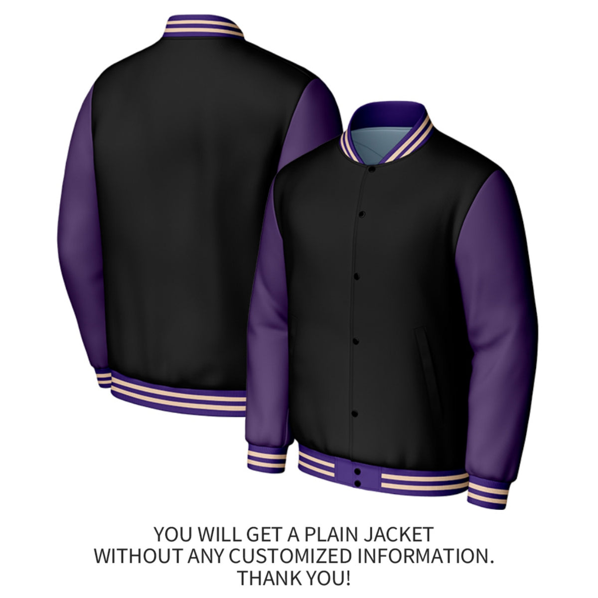 Custom Black & Purple Varsity Baseball Jacket | Personalized Jacket with Stitched Name & Number for Adult & Youth