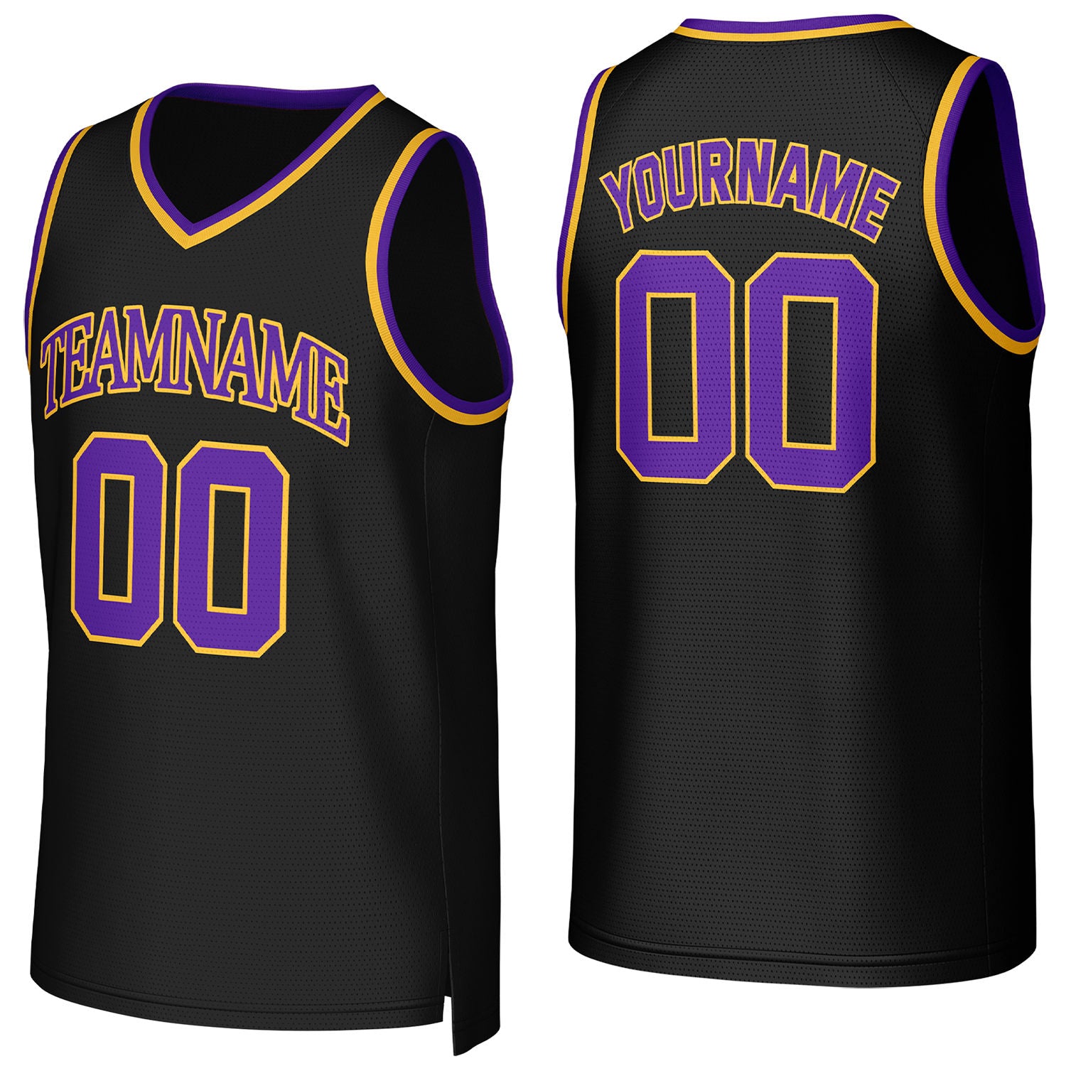 Custom Black, Purple & Gold Basketball Jersey  with logo, personalized name & number, team uniform for men women youth game practice - Vosoli