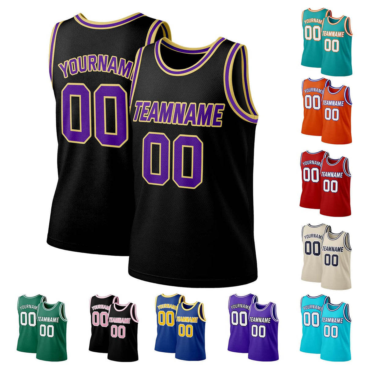Custom Black & Purple Gold Mesh Basketball Jersey | Personalized Team Uniform