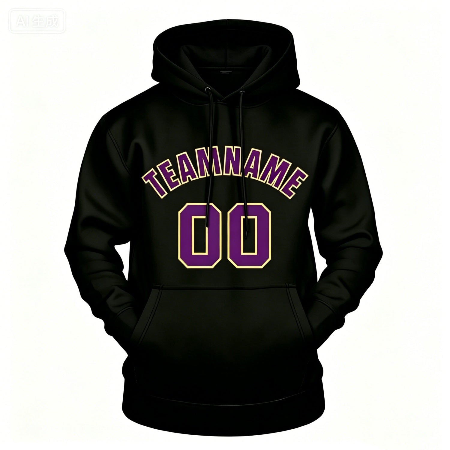 Custom black hoodie with purple print, personalized name & number pullover, casual sports hoodie for men women youth fan wear - Vosoli