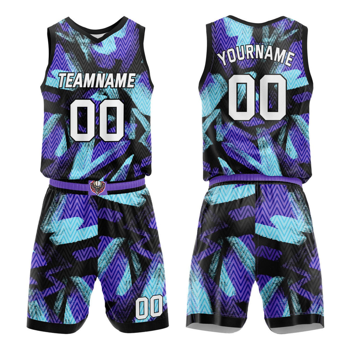 Custom Black Purple Teal Abstract Pattern Basketball Uniform | Personalized Team Kit - Vosoli
