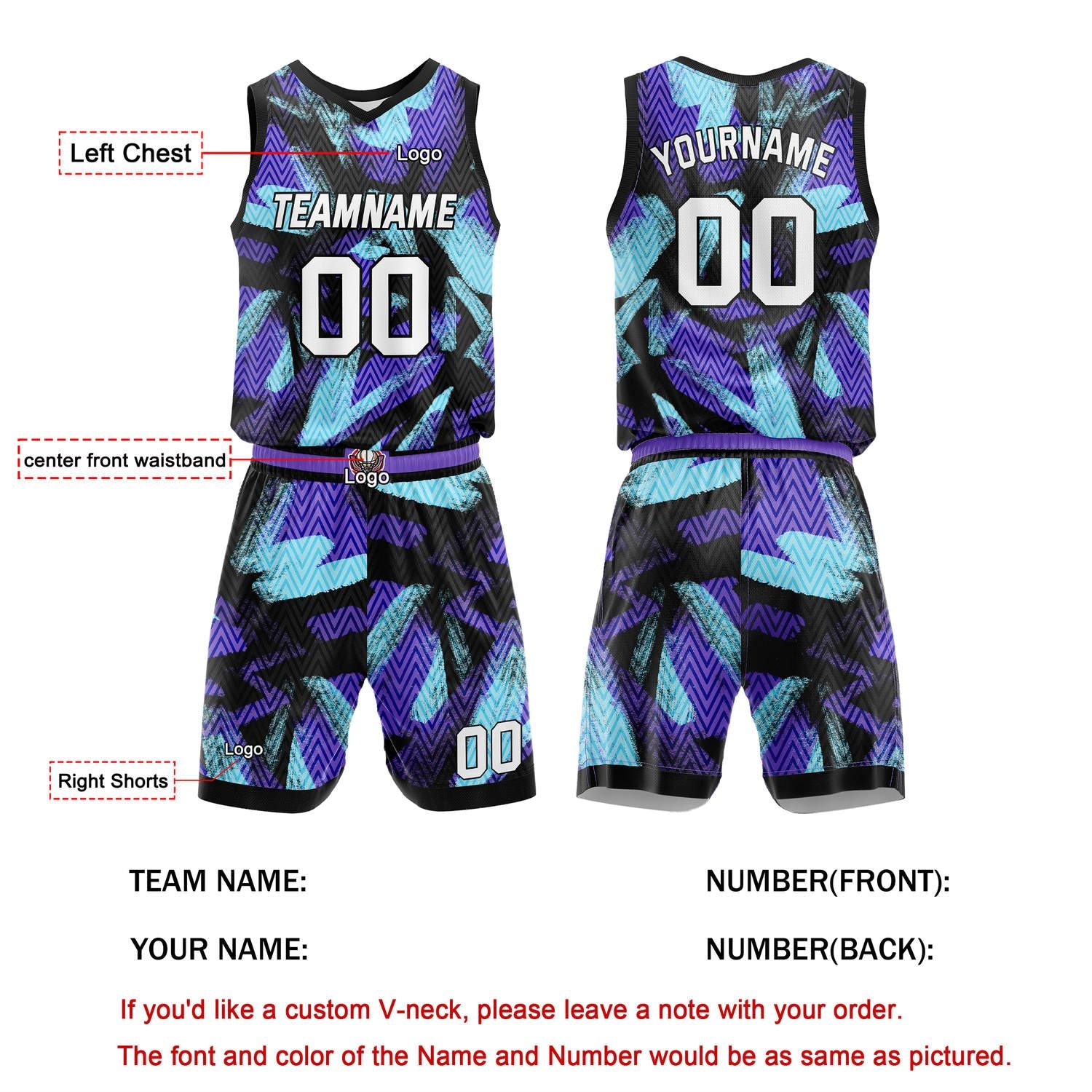 Custom Black Purple Teal Abstract Pattern Basketball Uniform | Personalized Team Kit - Vosoli