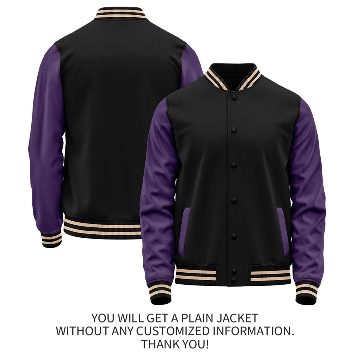 Custom Black Purple Jacket Personalized Team Name Number Letterman Bomber for Adult & Youth