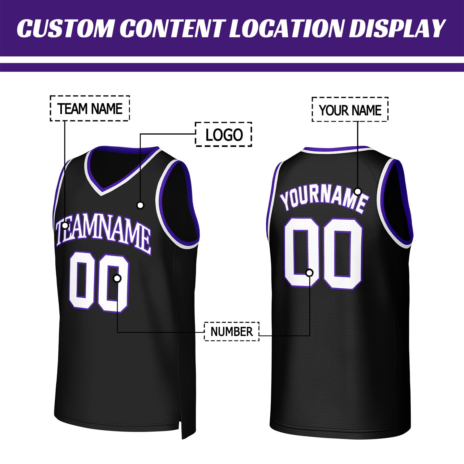 Custom Black & Purple Basketball Jersey | Personalized Name & Number Team Uniform