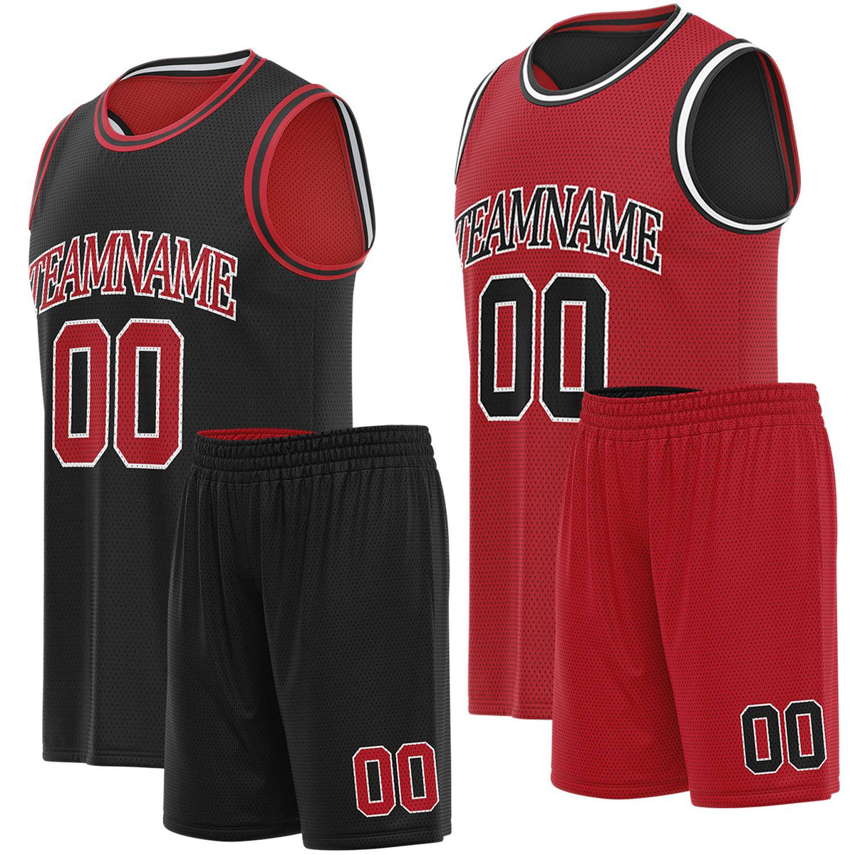 Custom black &amp; red basketball jersey set, personalized name number team logo, sleeveless jersey with matching shorts sports uniform for men women youth adult game practice - Vosoli