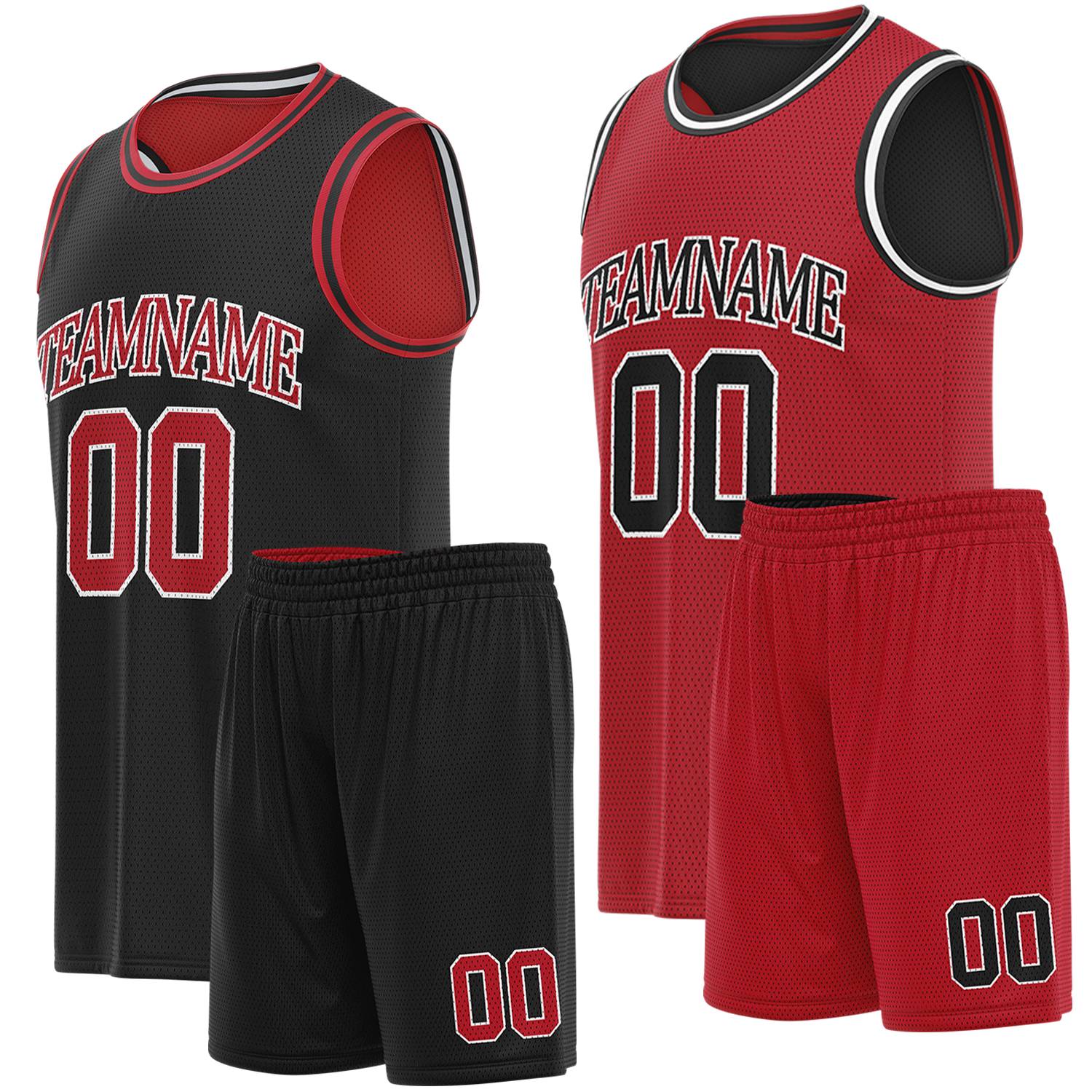 Custom black & red basketball jersey set, personalized name number team logo, sleeveless jersey with matching shorts sports uniform for men women youth adult game practice - Vosoli
