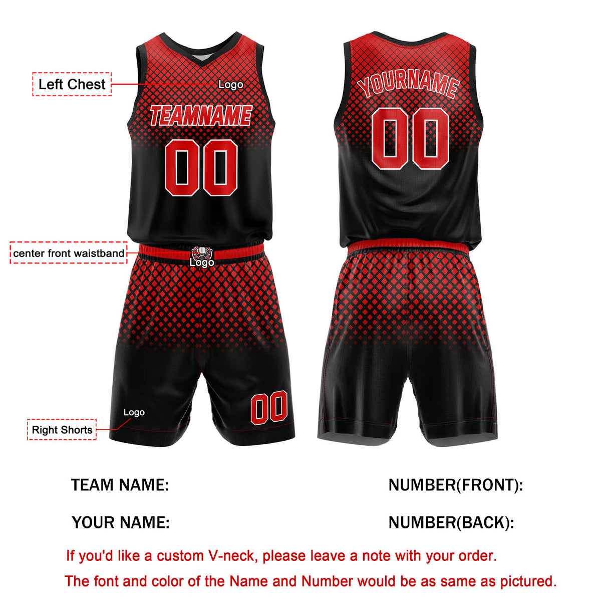 Custom Black Red Gradient Basketball Uniform | Personalized Team Kit - Vosoli