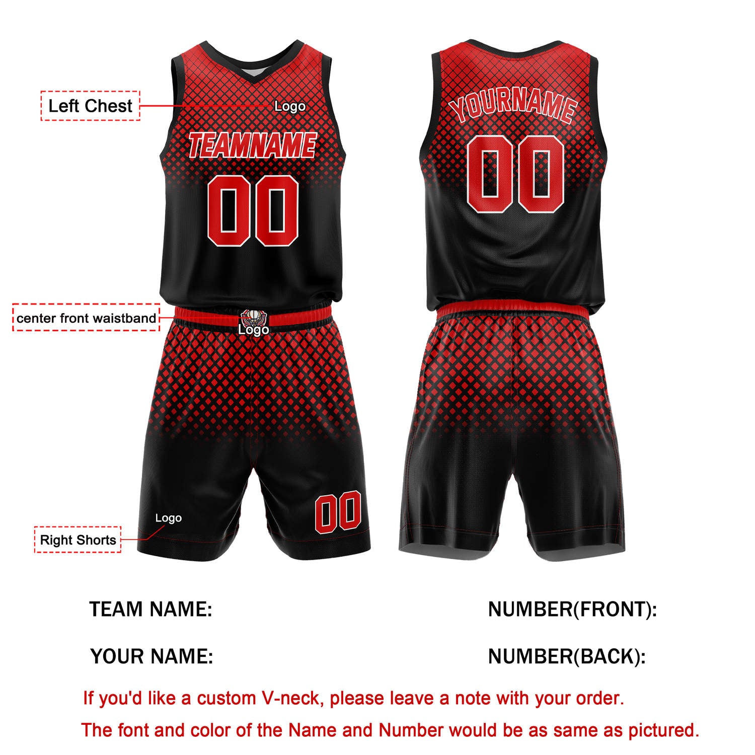Custom Black Red Gradient Basketball Uniform | Personalized Team Kit - Vosoli