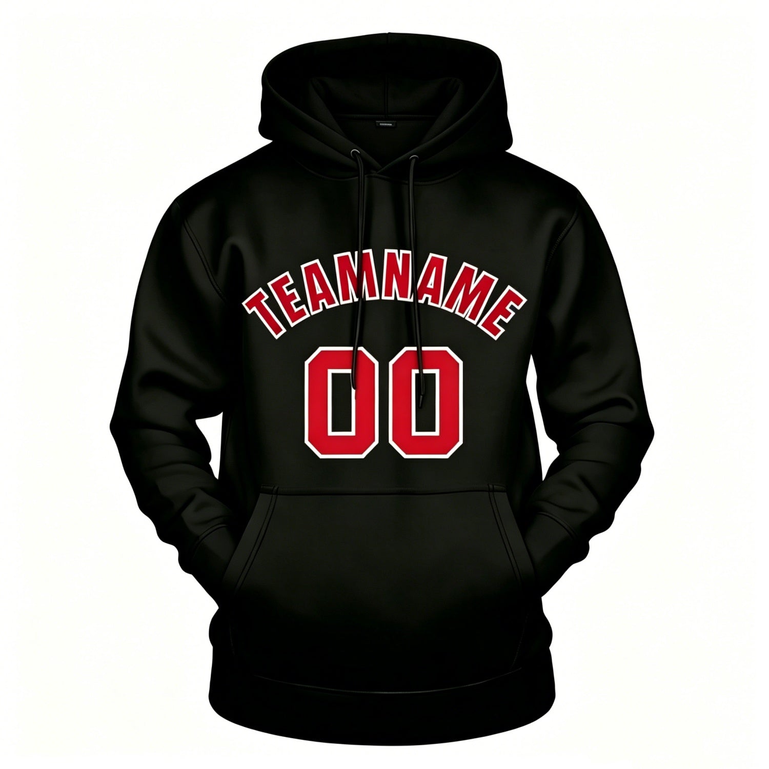 Custom black hoodie with red print, personalized name & number pullover, casual sports hoodie for men women youth fan wear - Vosoli