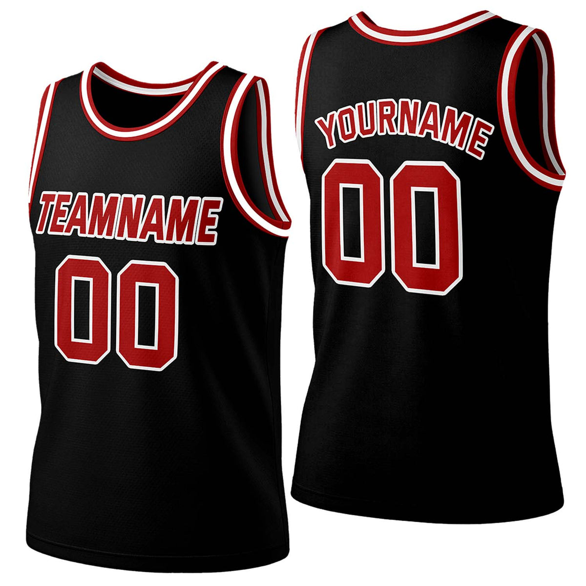 Custom black-red mesh basketball jersey by Vosoli | Personalized name &amp; number team uniform for youth &amp; adults