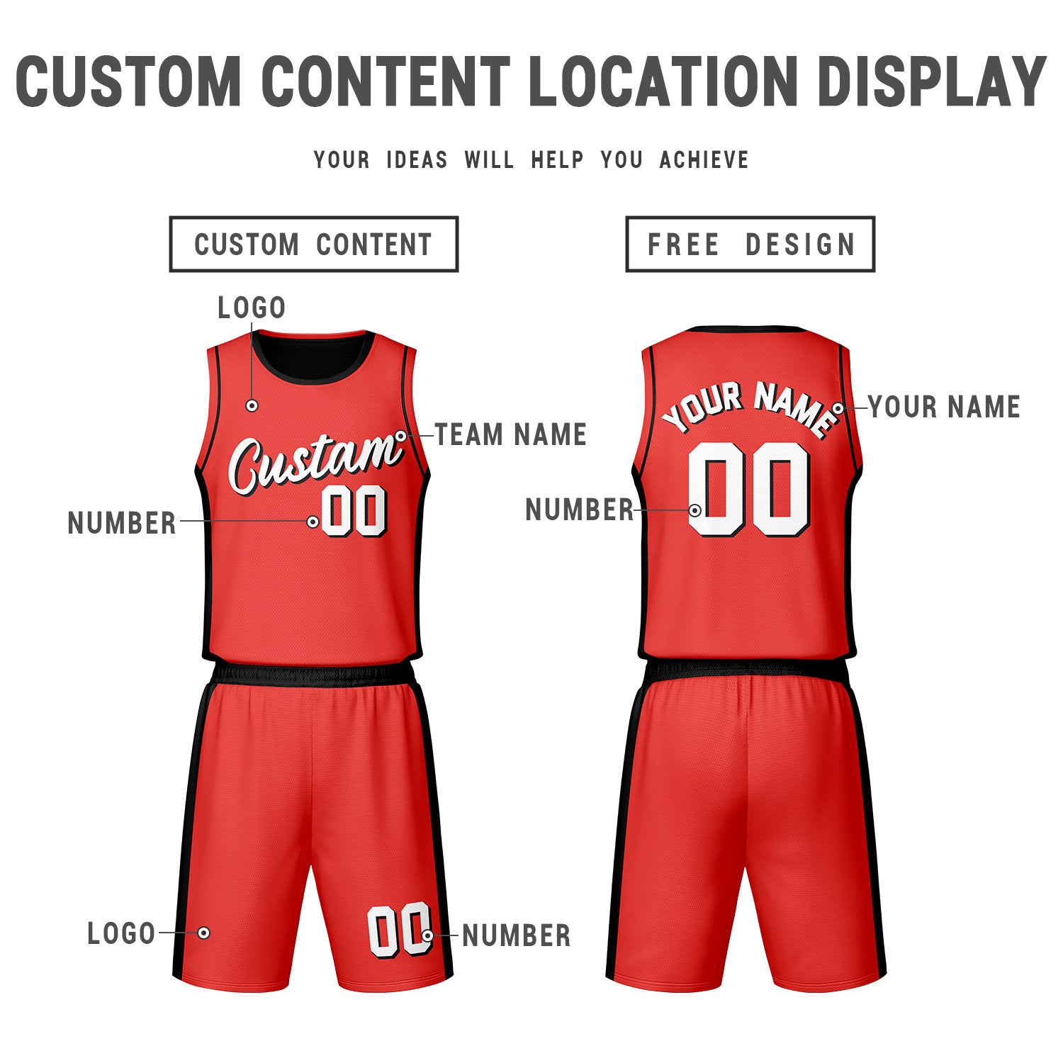 Custom Black Red Reversible Basketball Jersey Set | Personalized Name Number Mesh Sports Uniform