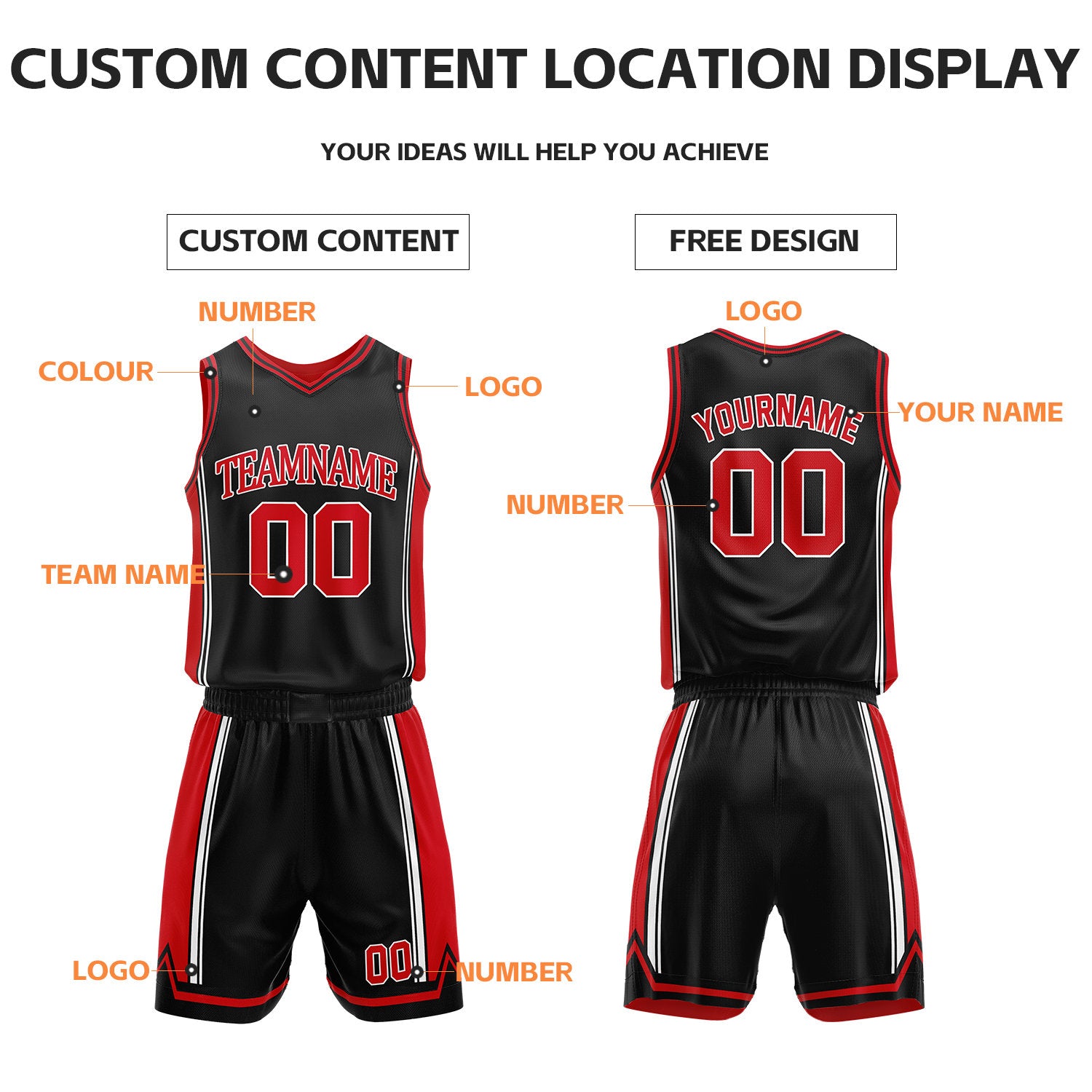 Custom Black & Red Reversible Basketball Jersey Shorts Set | Personalized Full Vintage Team Uniform