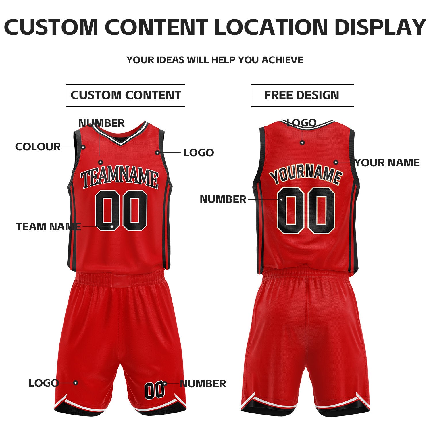 Custom Black & Red Reversible Basketball Jersey Shorts Set | Personalized Full Vintage Team Uniform