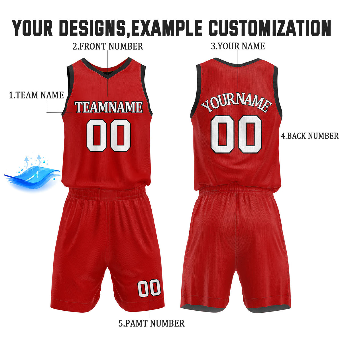 Custom Black & Red Reversible Basketball Jersey Shorts Set | Personalized Full Team Uniform