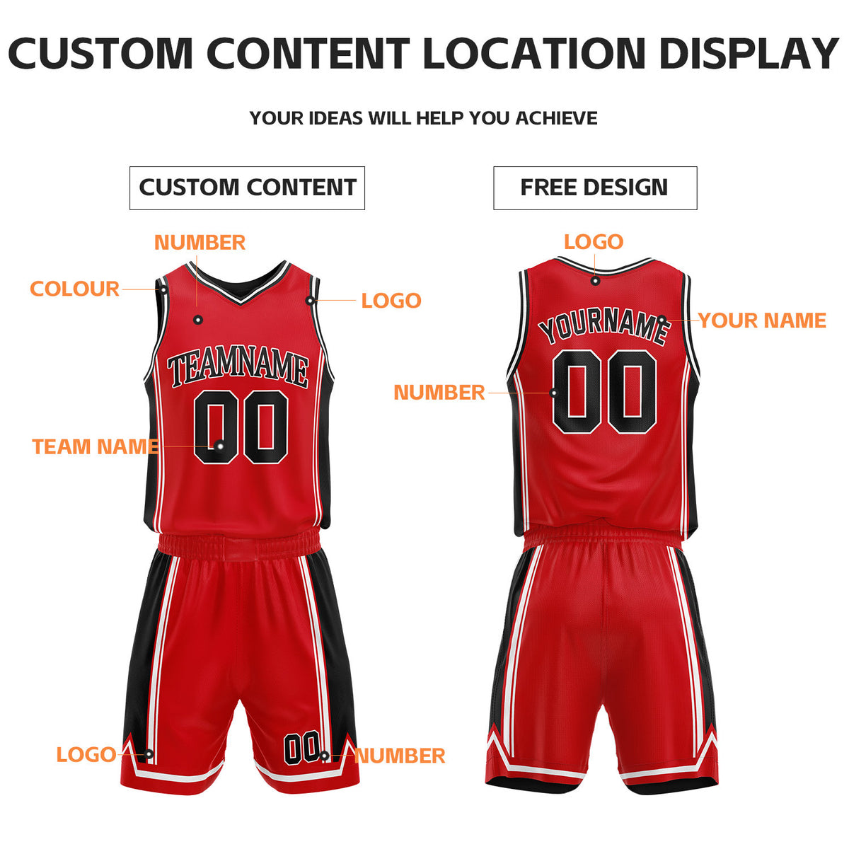 Custom Black & Red Reversible Basketball Jersey Shorts Set | Personalized Full Vintage Team Uniform