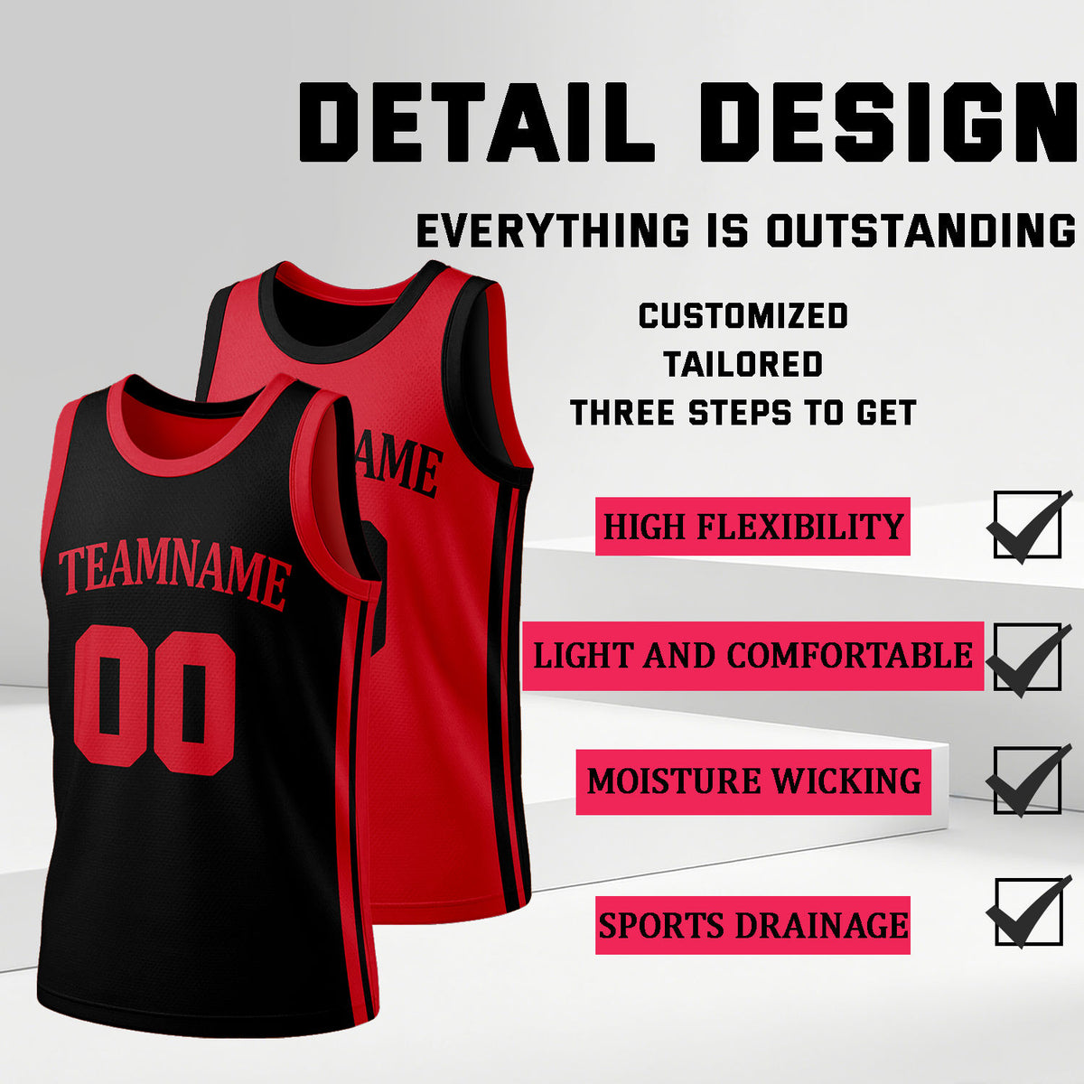 Custom Black & Red Reversible Basketball Jersey Shorts Set | Personalized Full Team Uniform
