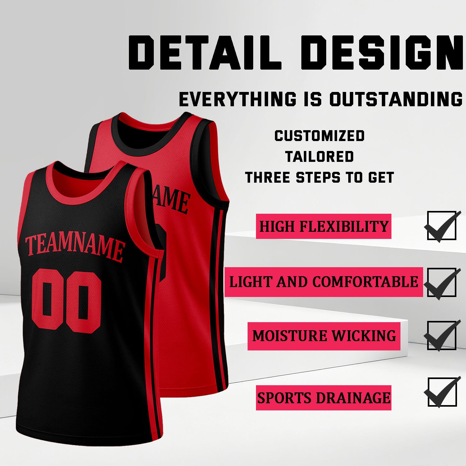 Custom Black & Red Reversible Basketball Jersey Shorts Set | Personalized Full Team Uniform