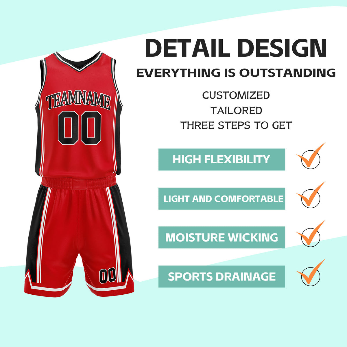 Custom Black & Red Reversible Basketball Jersey Shorts Set | Personalized Full Vintage Team Uniform
