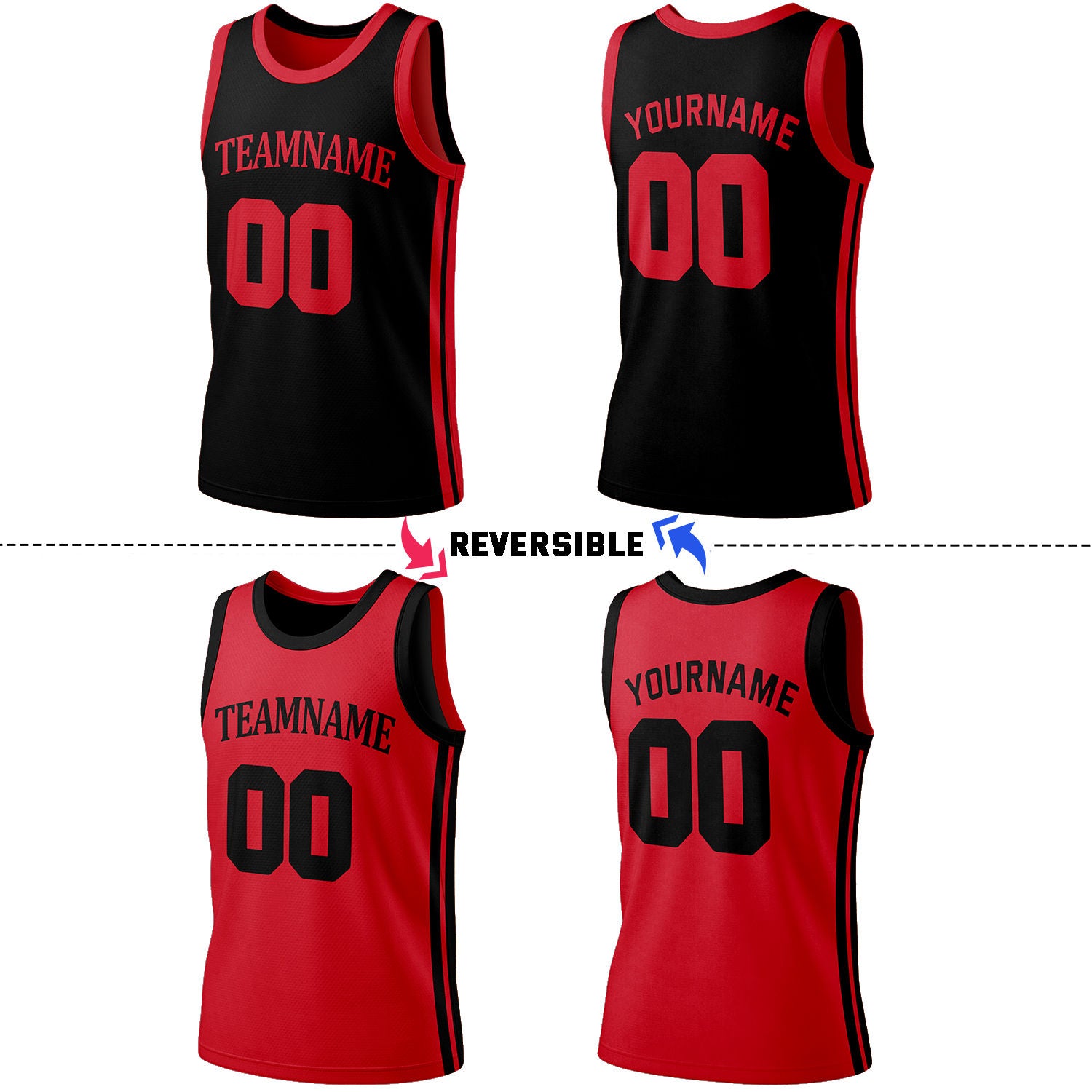 Custom Black & Red Reversible Basketball Jersey Shorts Set | Personalized Full Team Uniform