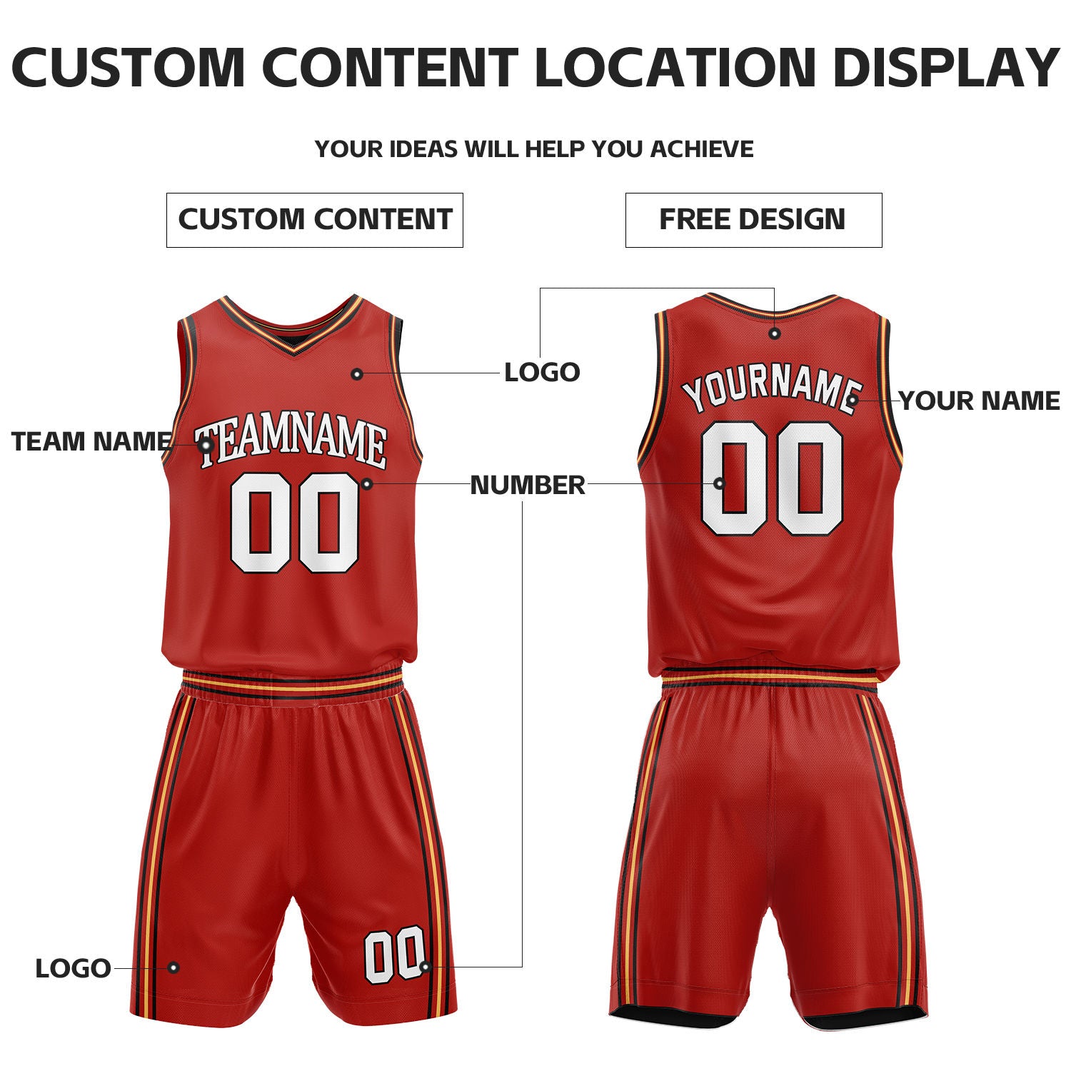 Custom Black & Red Reversible Basketball Uniform Set | Personalized Name Number Sports Jersey Shorts Kit
