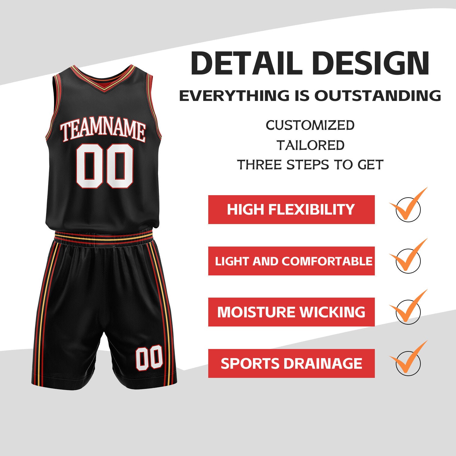 Custom Black & Red Reversible Basketball Uniform Set | Personalized Name Number Sports Jersey Shorts Kit