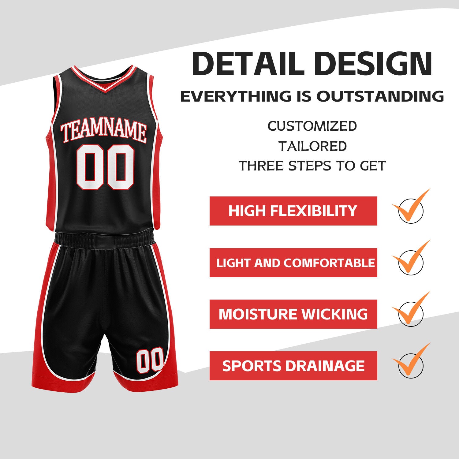 Custom Black & Red Reversible Basketball Uniform Set | Personalized Name Number Sports Jersey Shorts Kit