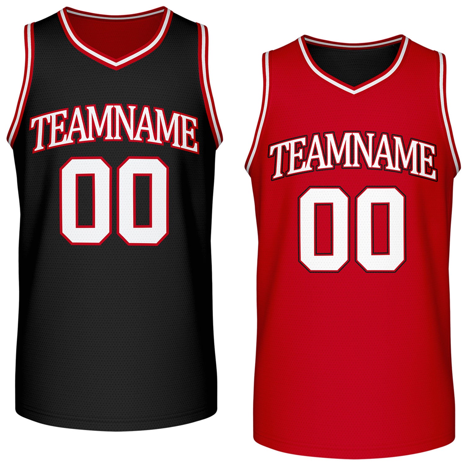 Custom reversible retro black & red basketball jersey, personalized team name & number, 2-in-1 sleeveless uniform for men women youth adult game practice - Vosoli