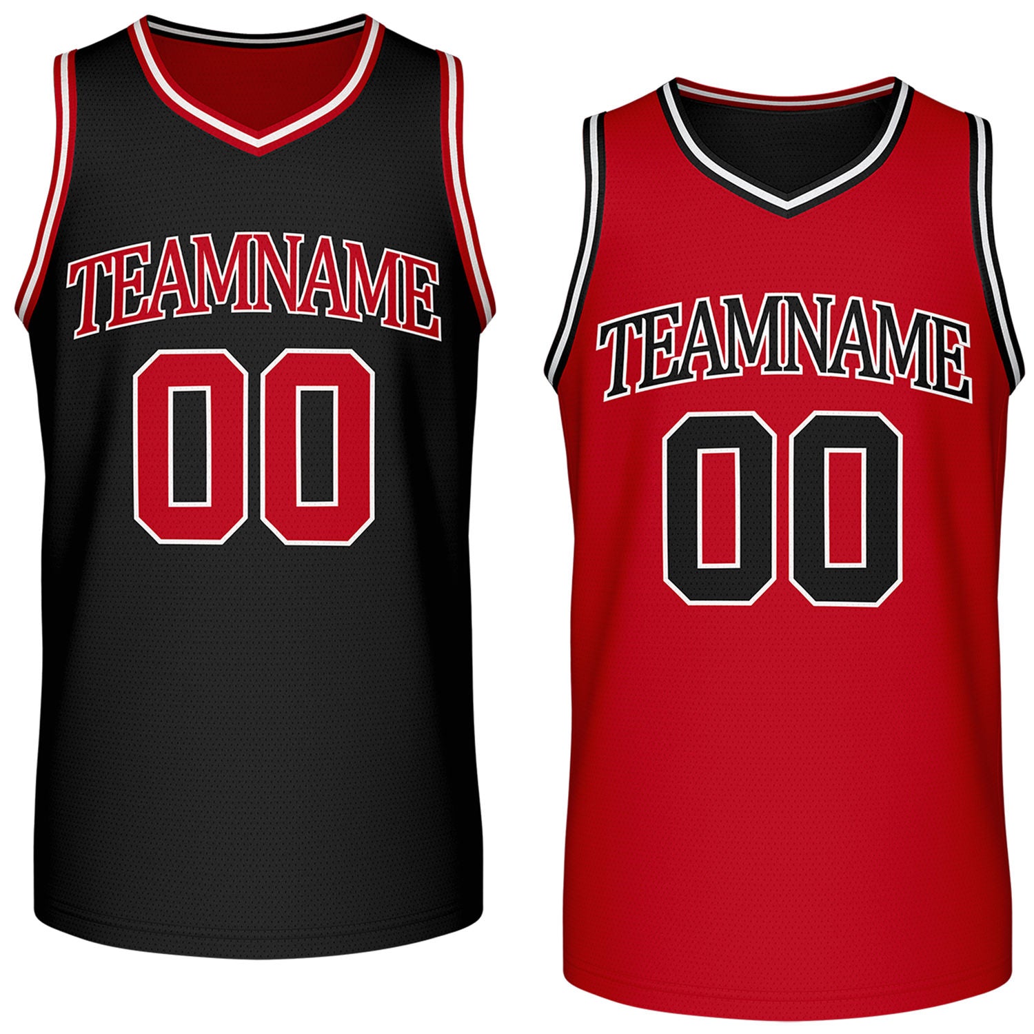 Custom reversible retro black & red basketball jersey, personalized team name & number, 2-in-1 sleeveless uniform for men women youth adult game practice - Vosoli