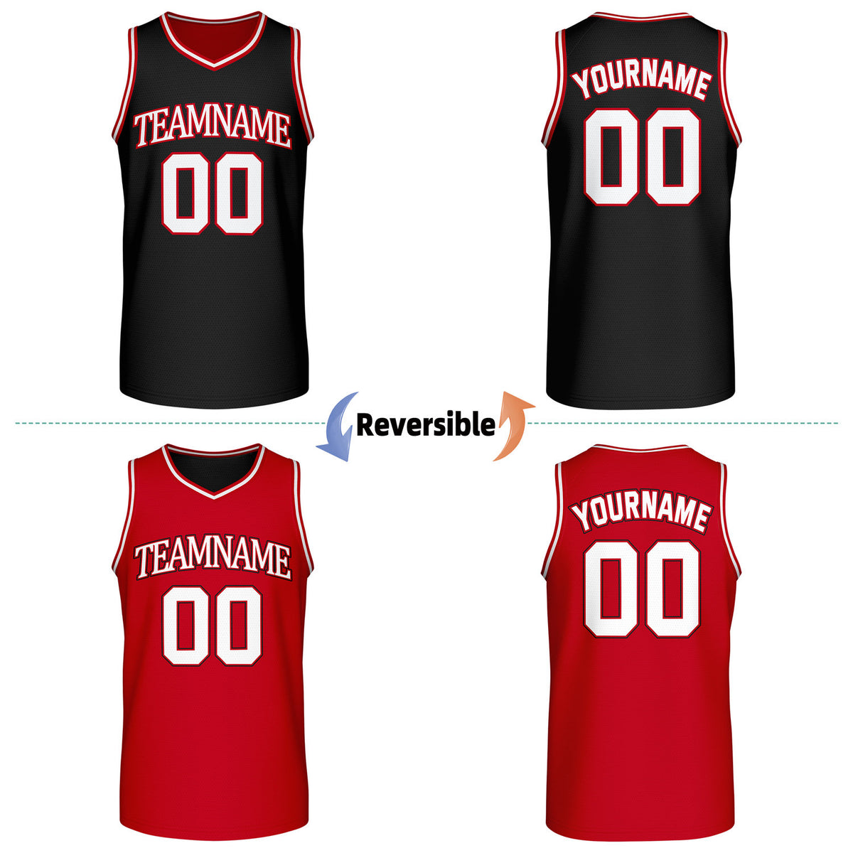 Custom Retro Black & Red Reversible Basketball Jersey | Personalized Team Jersey | Vosoli