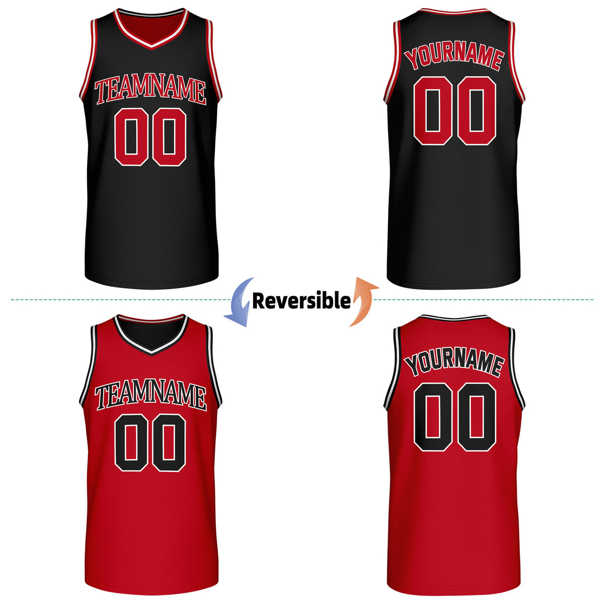Custom Retro Black & Red Reversible Basketball Jersey | Personalized Team Jersey | Vosoli