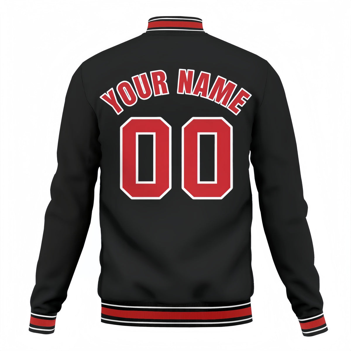 Custom Black & Red Varsity Baseball Jacket | Personalized Team Name & Number