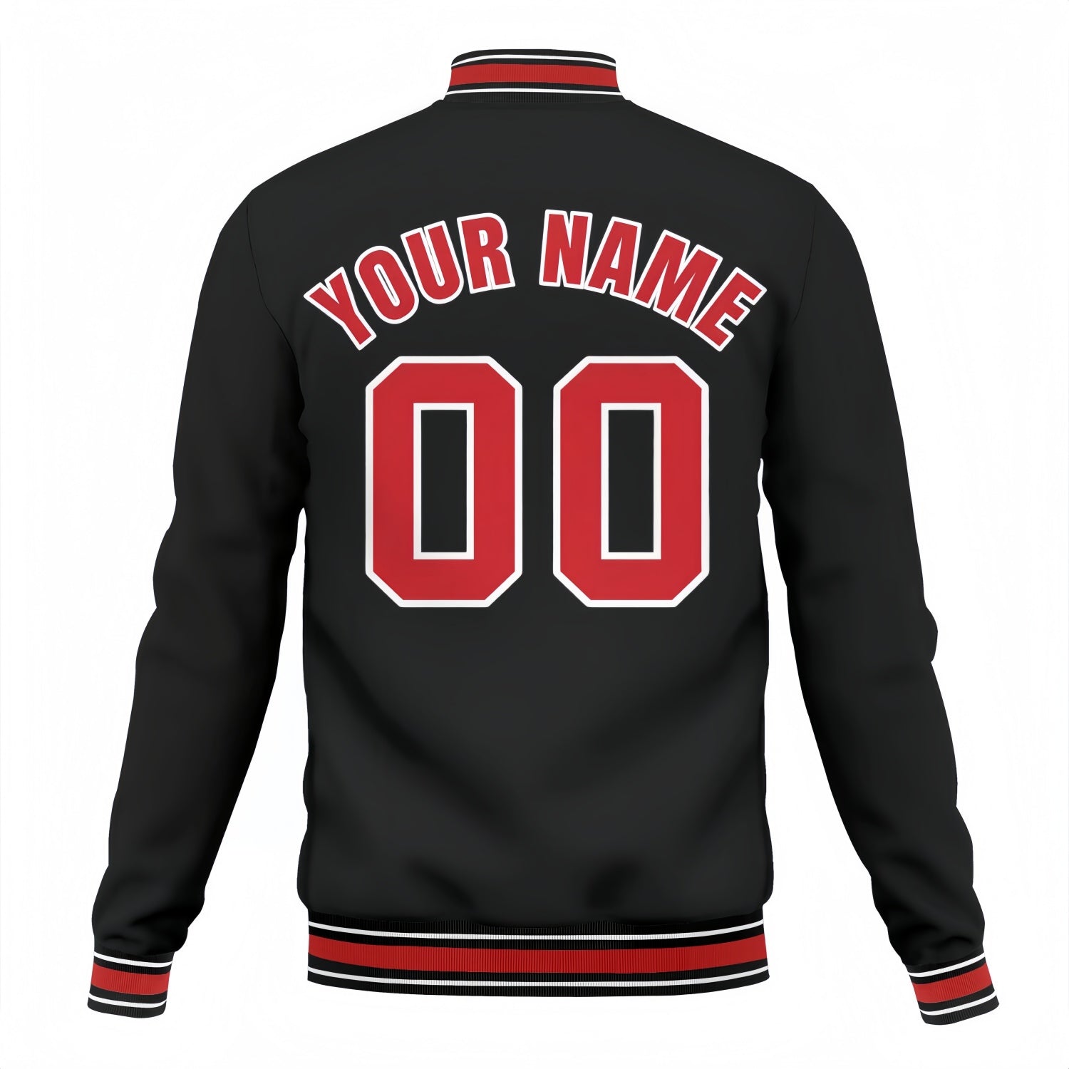 Custom Black & Red Varsity Baseball Jacket | Personalized Team Name & Number