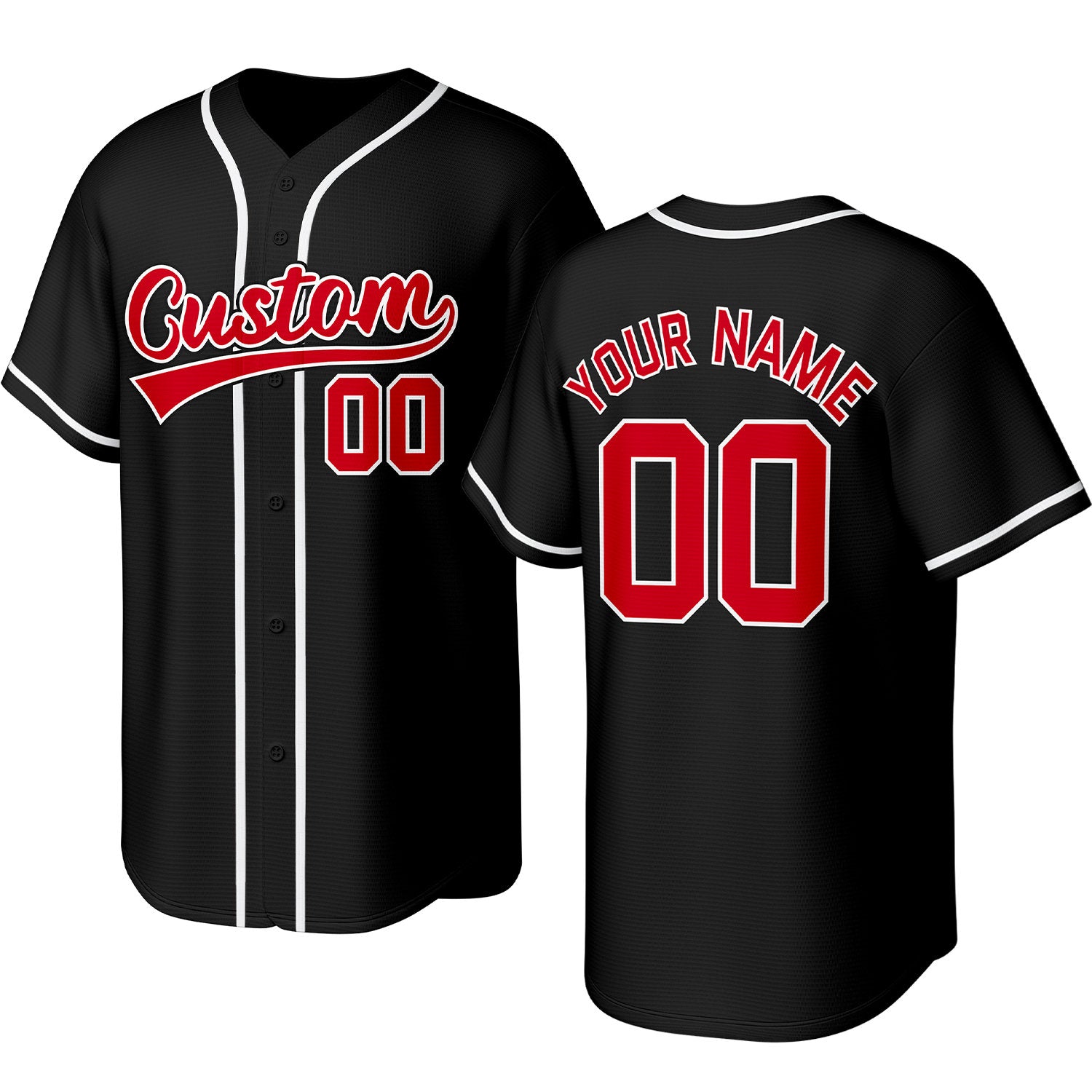 Custom black, red & white baseball jersey with stitched logo, personalized name & number, button-front short-sleeve sports uniform for team men women youth game practice - Vosoli