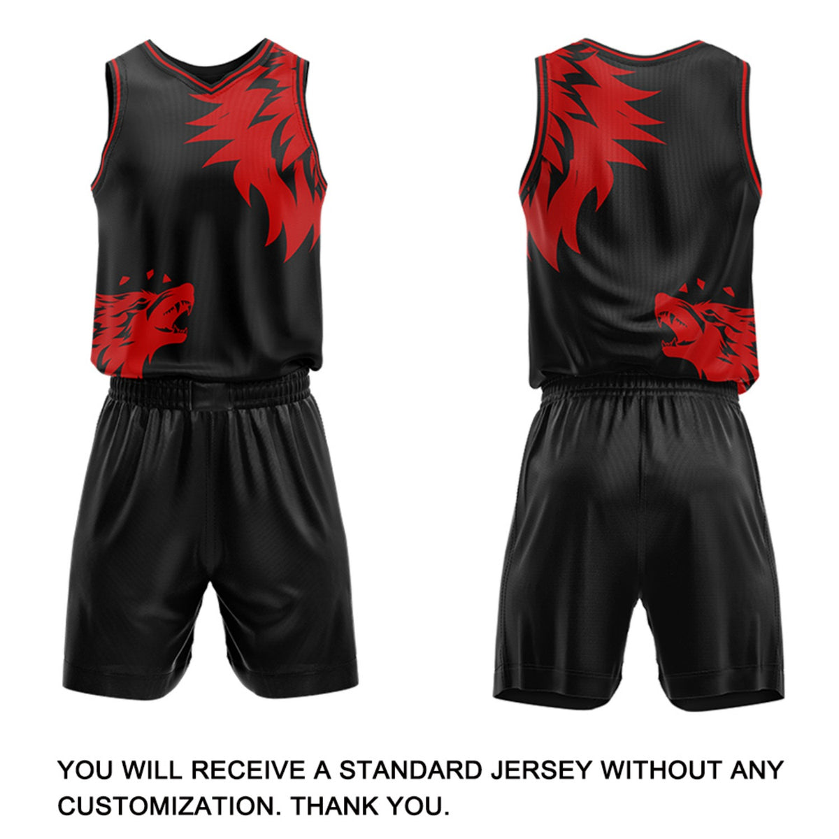 Custom Black & Red Wolf Theme Basketball Jersey & Shorts Set | Personalized Team Uniform