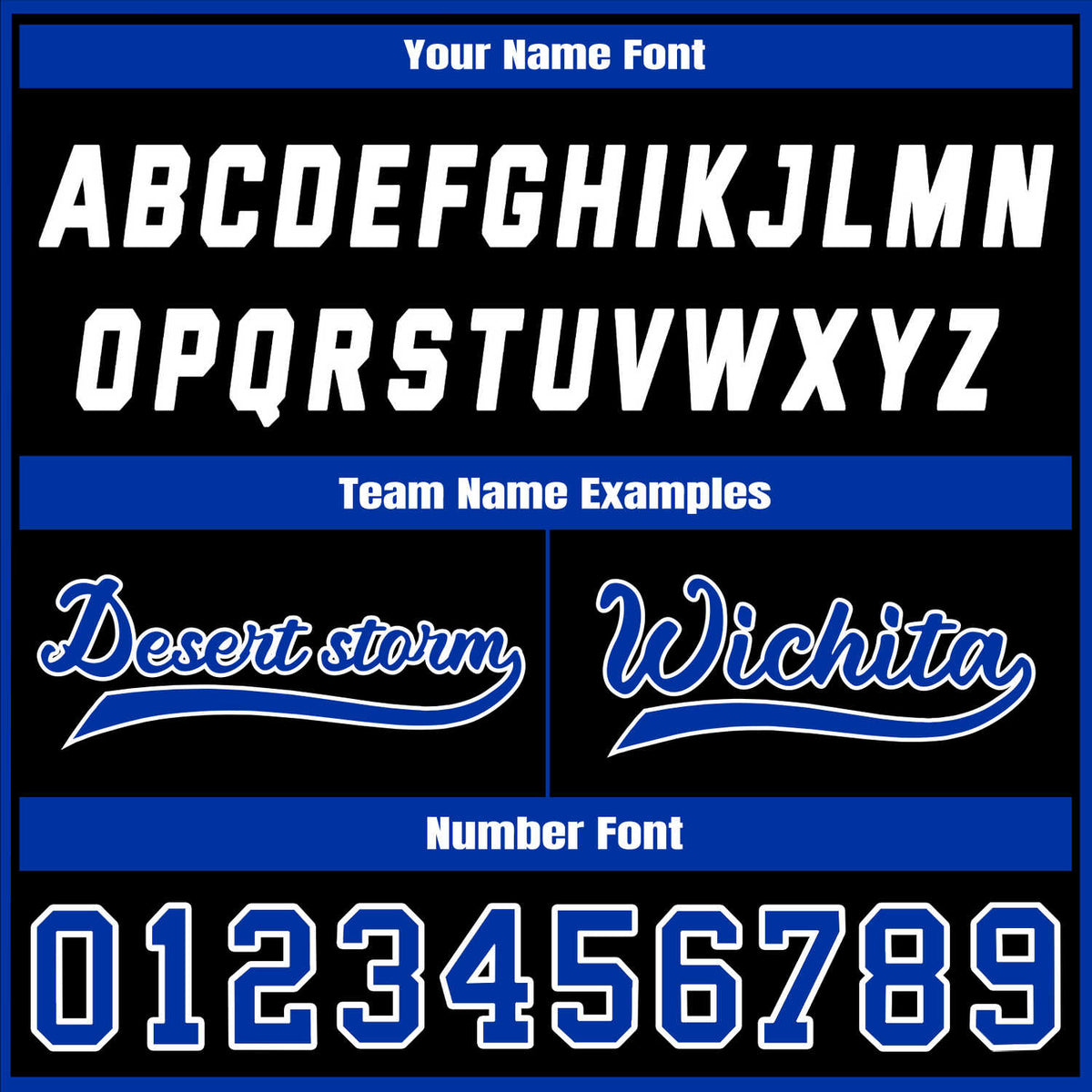 Custom Black & Royal Blue Contrast Sleeve Varsity Baseball Jacket | Personalized Team Name & Number