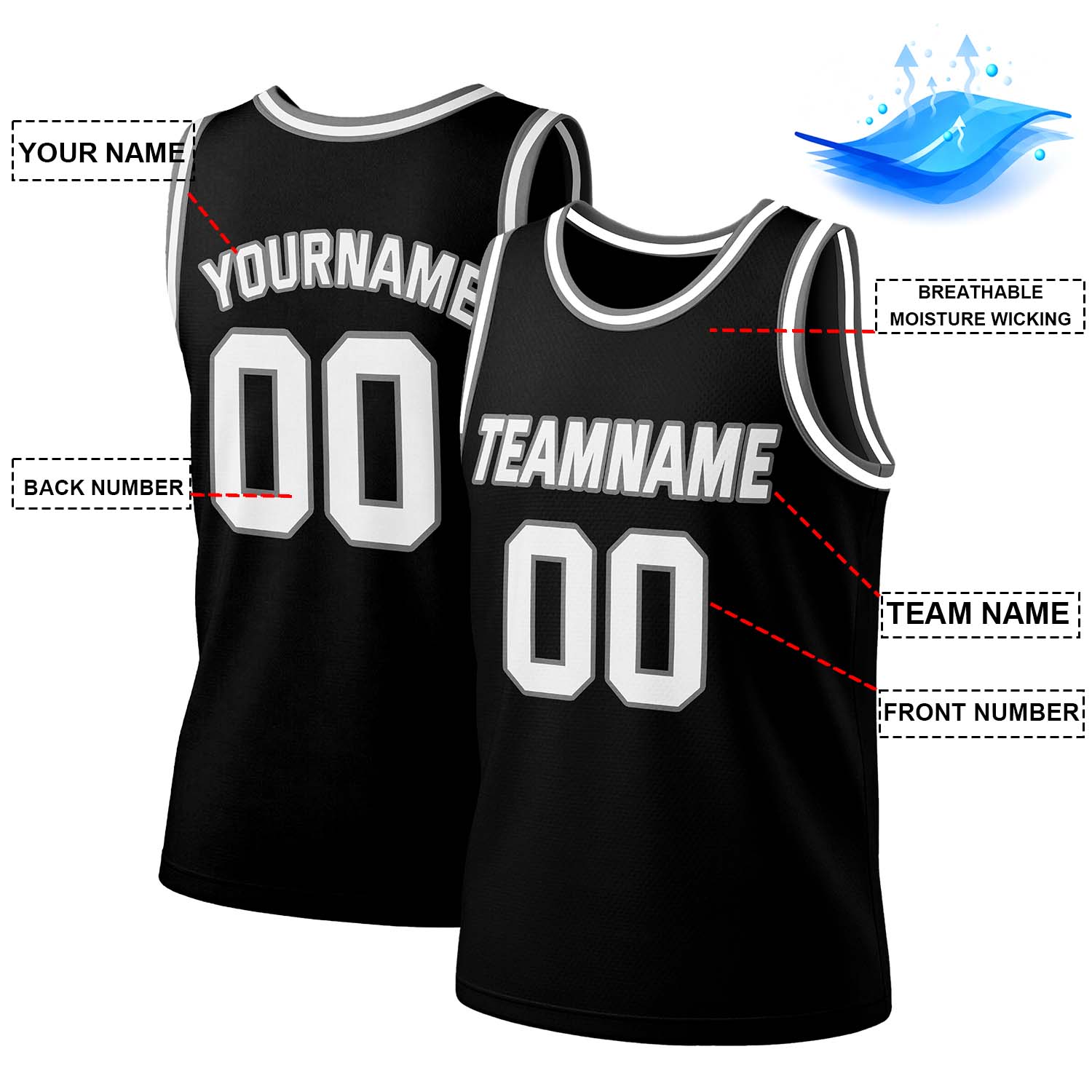 Custom Black & Silver Mesh Basketball Jersey | Personalized Team Uniform