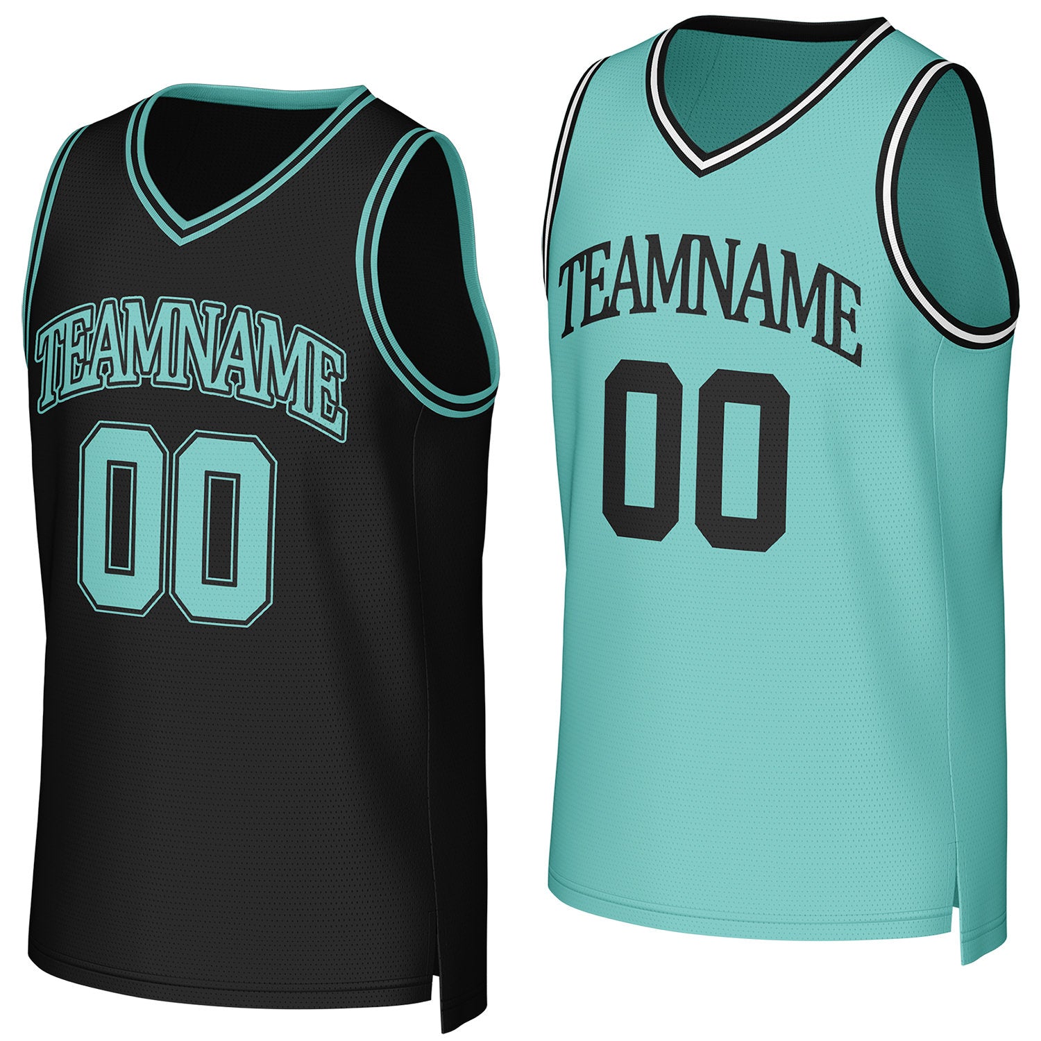 Custom black & teal reversible basketball jersey by Vosoli | Personalized team name & number sportswear