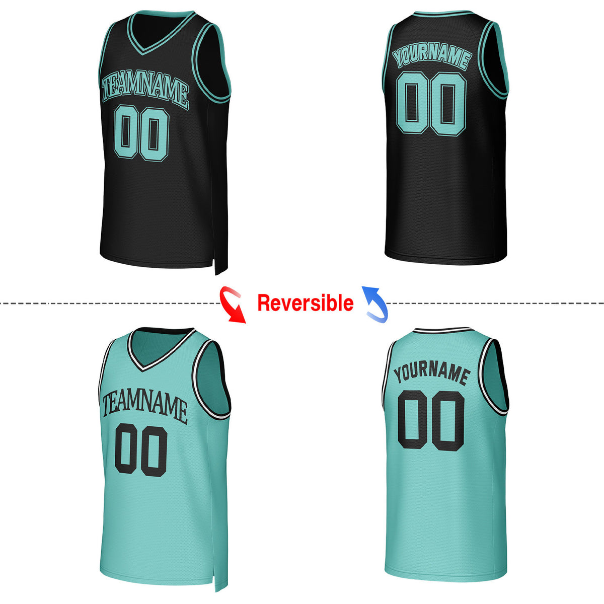 Custom Black & Teal Reversible Basketball Jersey | Personalized Team Uniform