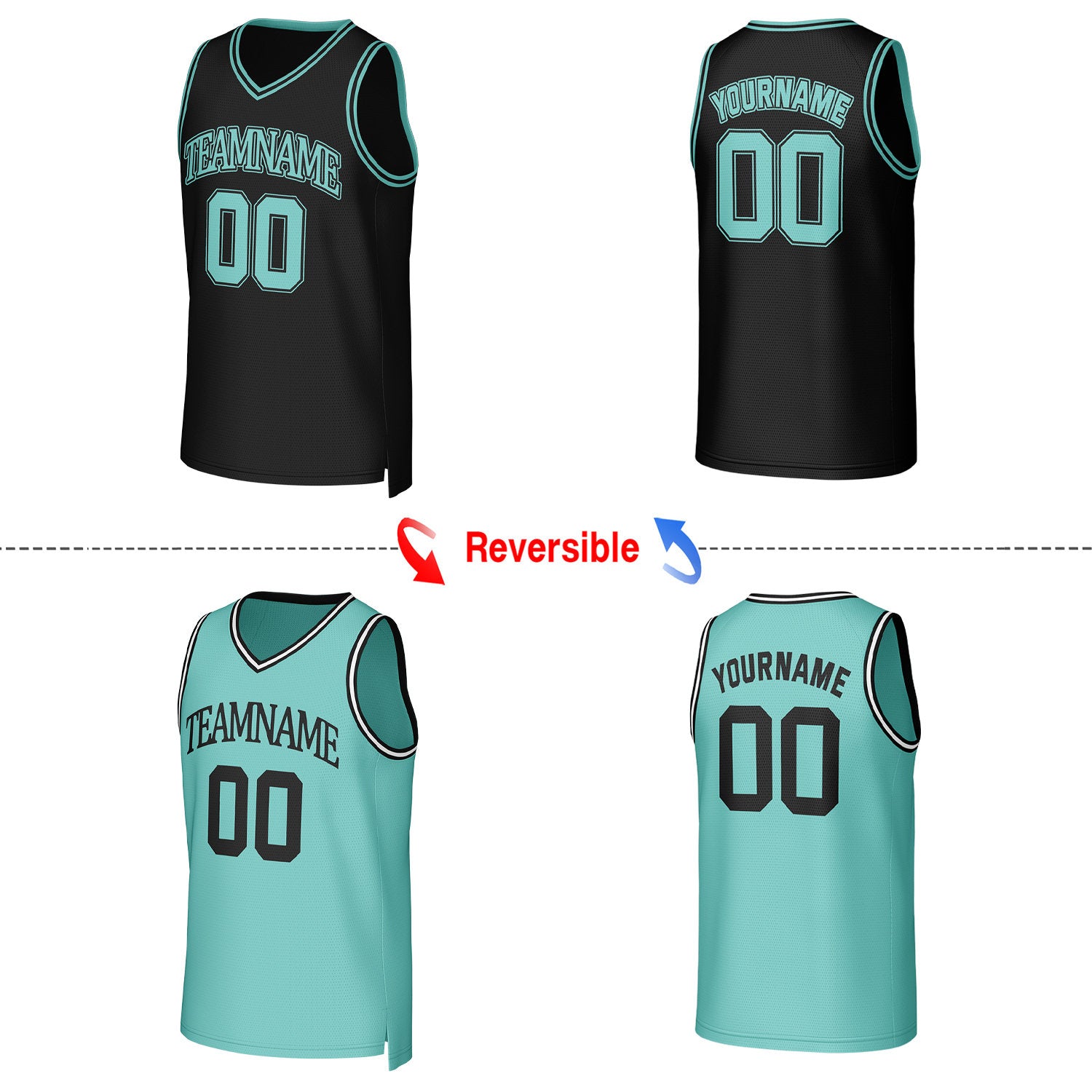 Custom Black & Teal Reversible Basketball Jersey | Personalized Team Uniform