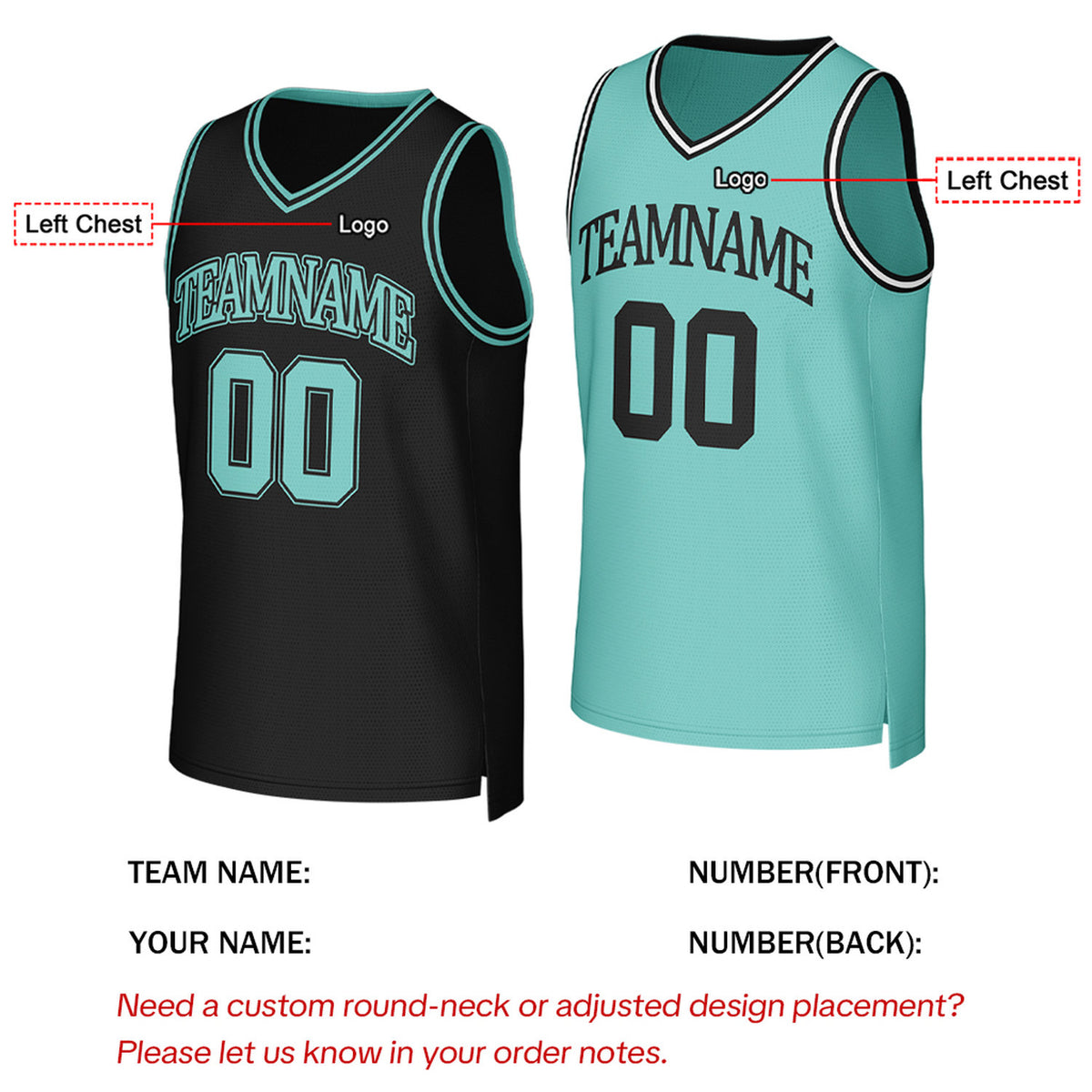 Custom Black & Teal Reversible Basketball Jersey | Personalized Team Uniform