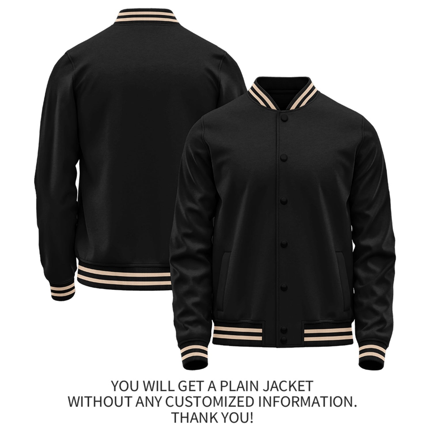 Custom Black Jacket Personalized Team Name Number Letterman Bomber for Adult & Youth