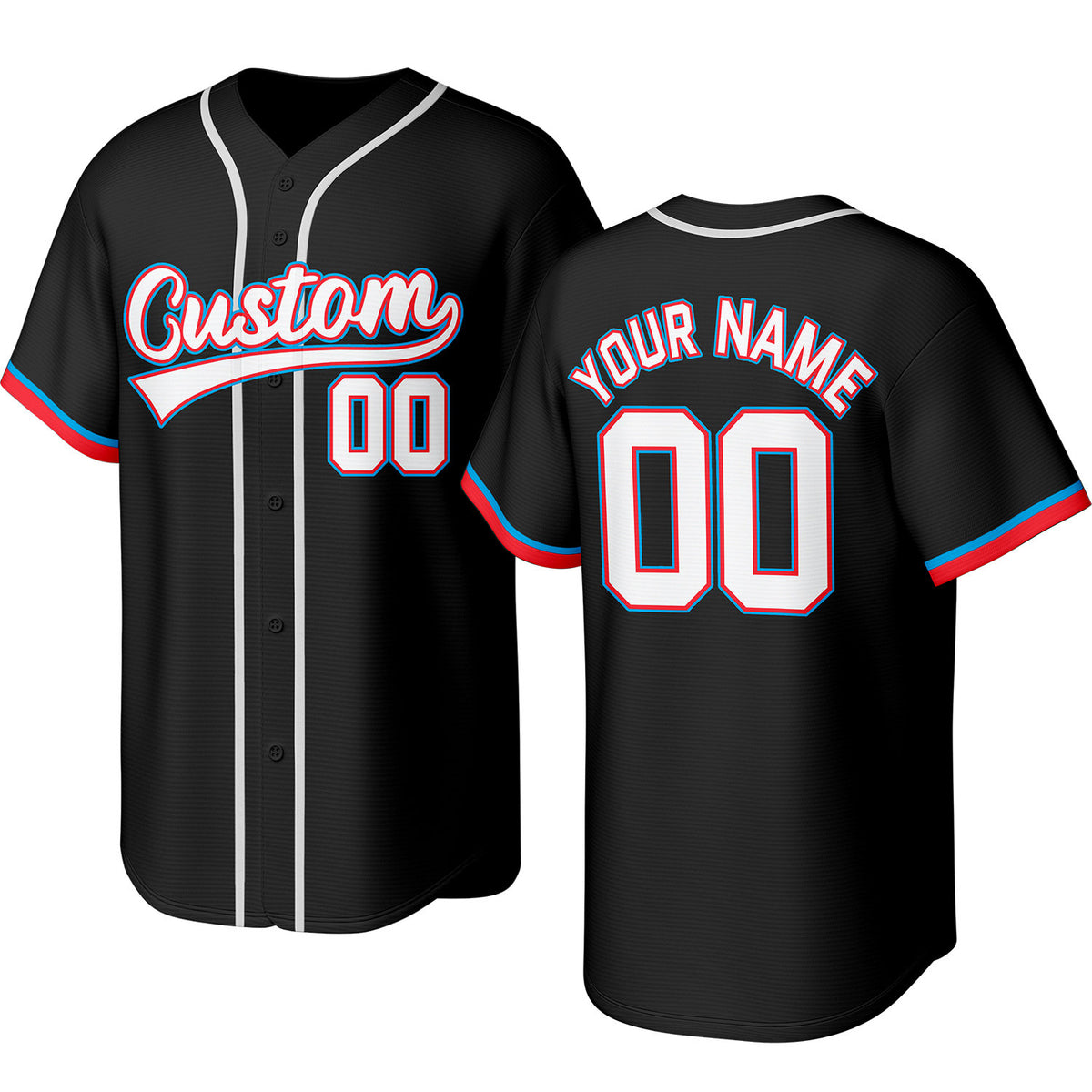 Custom black, white, red baseball jersey with stitched logo, personalized name &amp; number, button-front short-sleeve sports uniform for team men women youth game practice - Vosoli