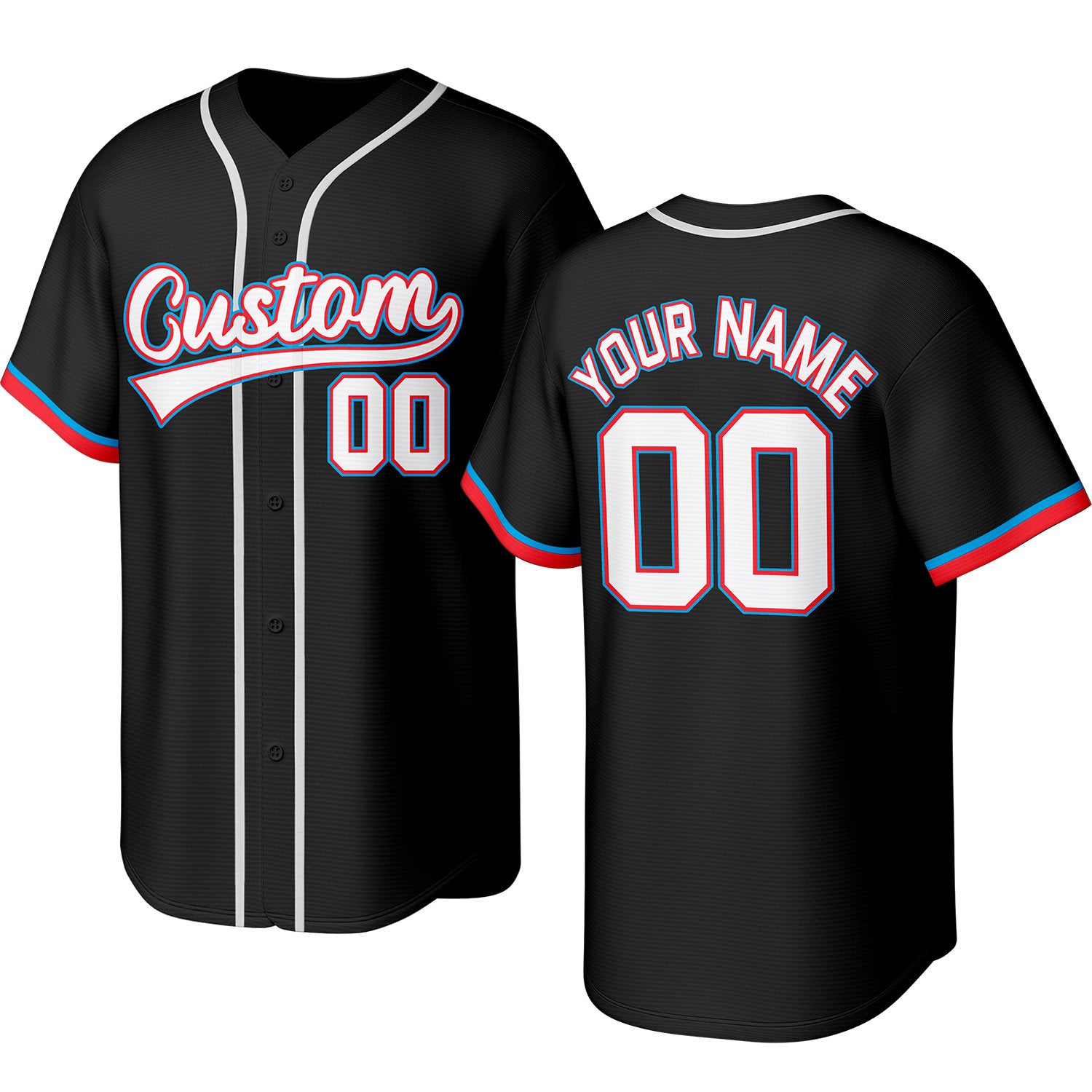 Custom black, white, red baseball jersey with stitched logo, personalized name & number, button-front short-sleeve sports uniform for team men women youth game practice - Vosoli
