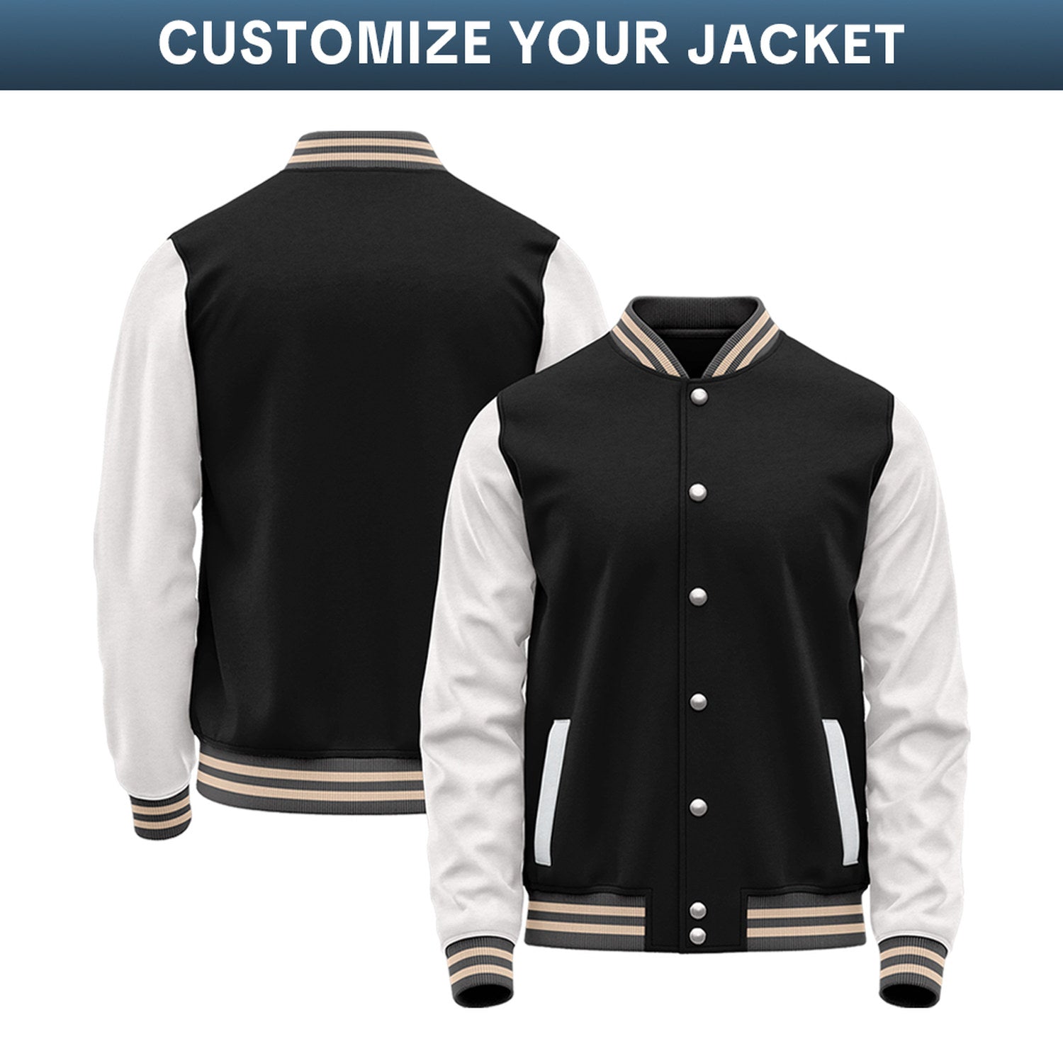 Custom Varsity Jacket with Embroidered Name & Number | Black & White Personalized Team Letterman Bomber