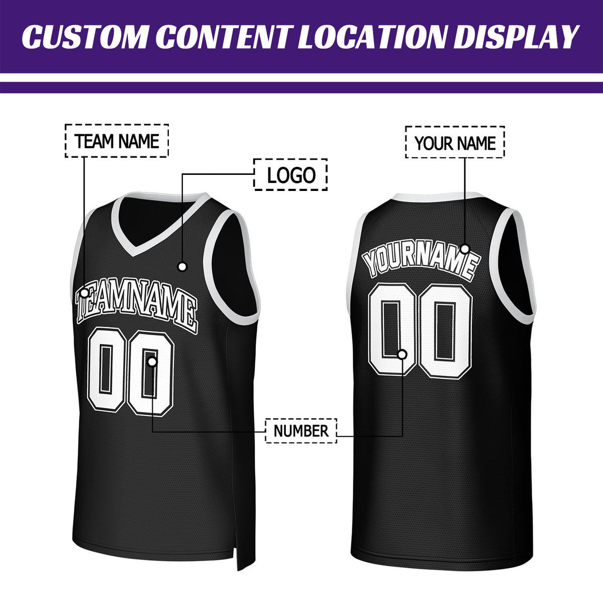 Custom Black & White Basketball Jersey | Personalized Name & Number Team Uniform